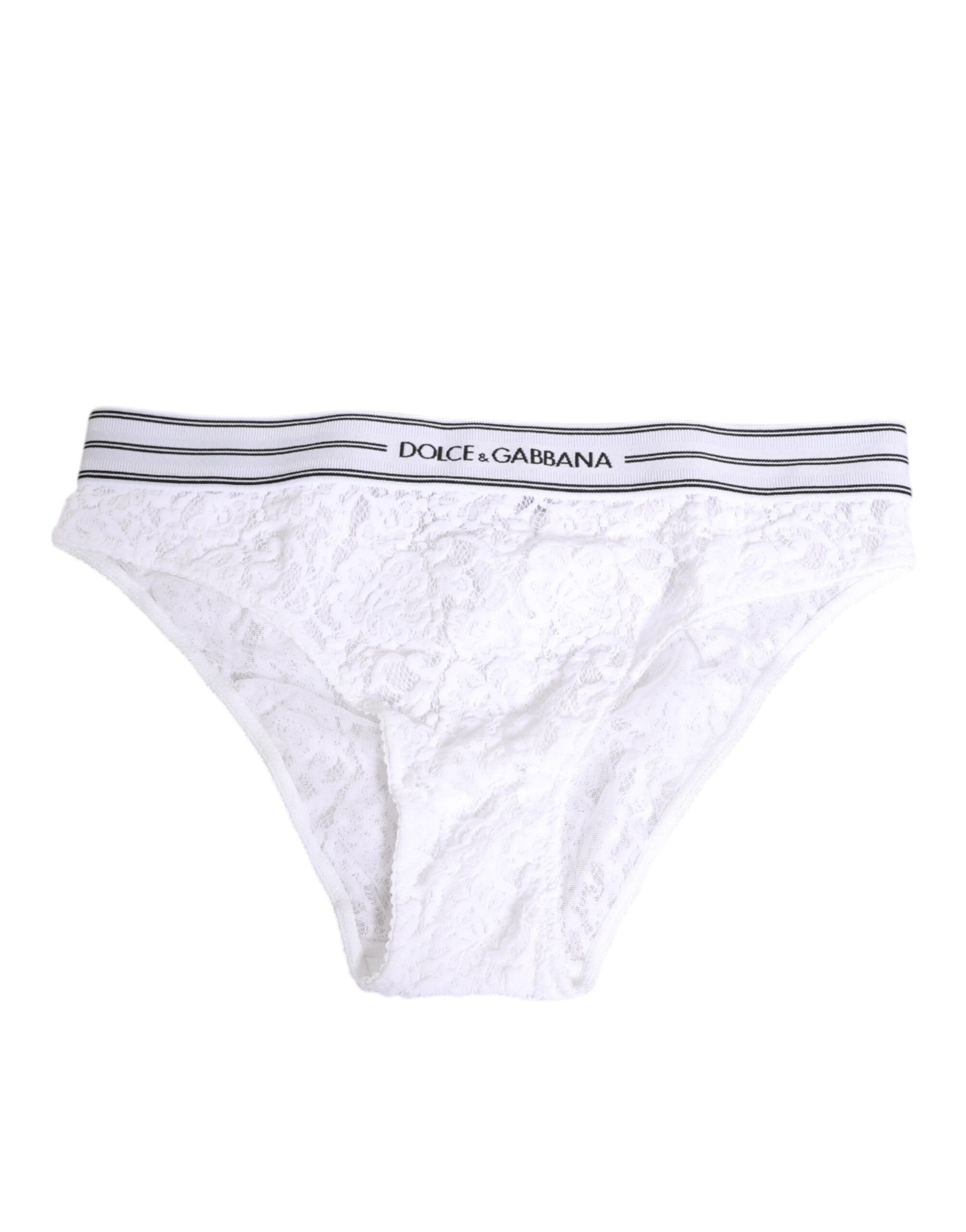 Dolce & Gabbana White Lace Slip Brief Logo Waistband Underwear | Regal Royce