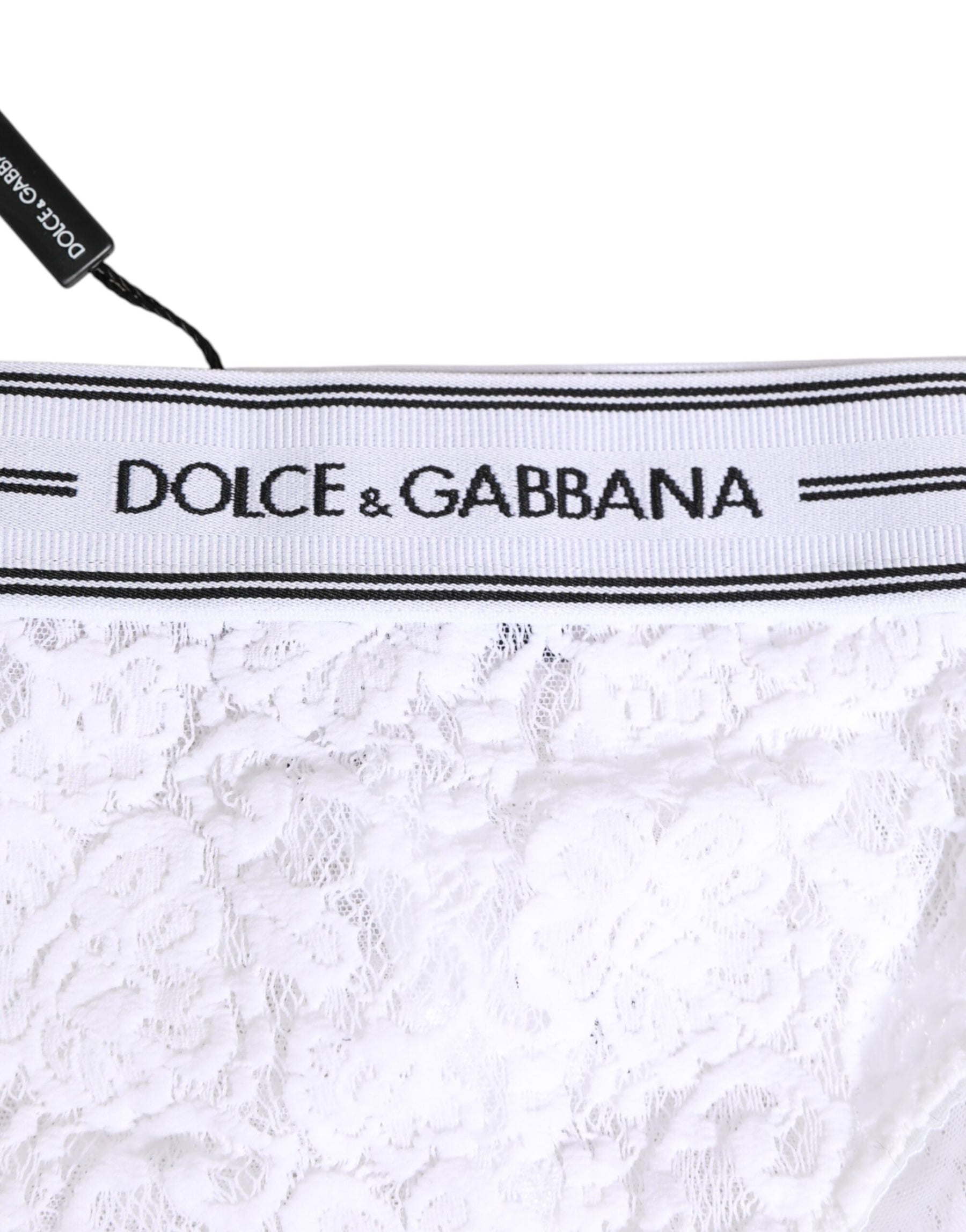 Dolce & Gabbana White Lace Slip Brief Logo Waistband Underwear | Regal Royce
