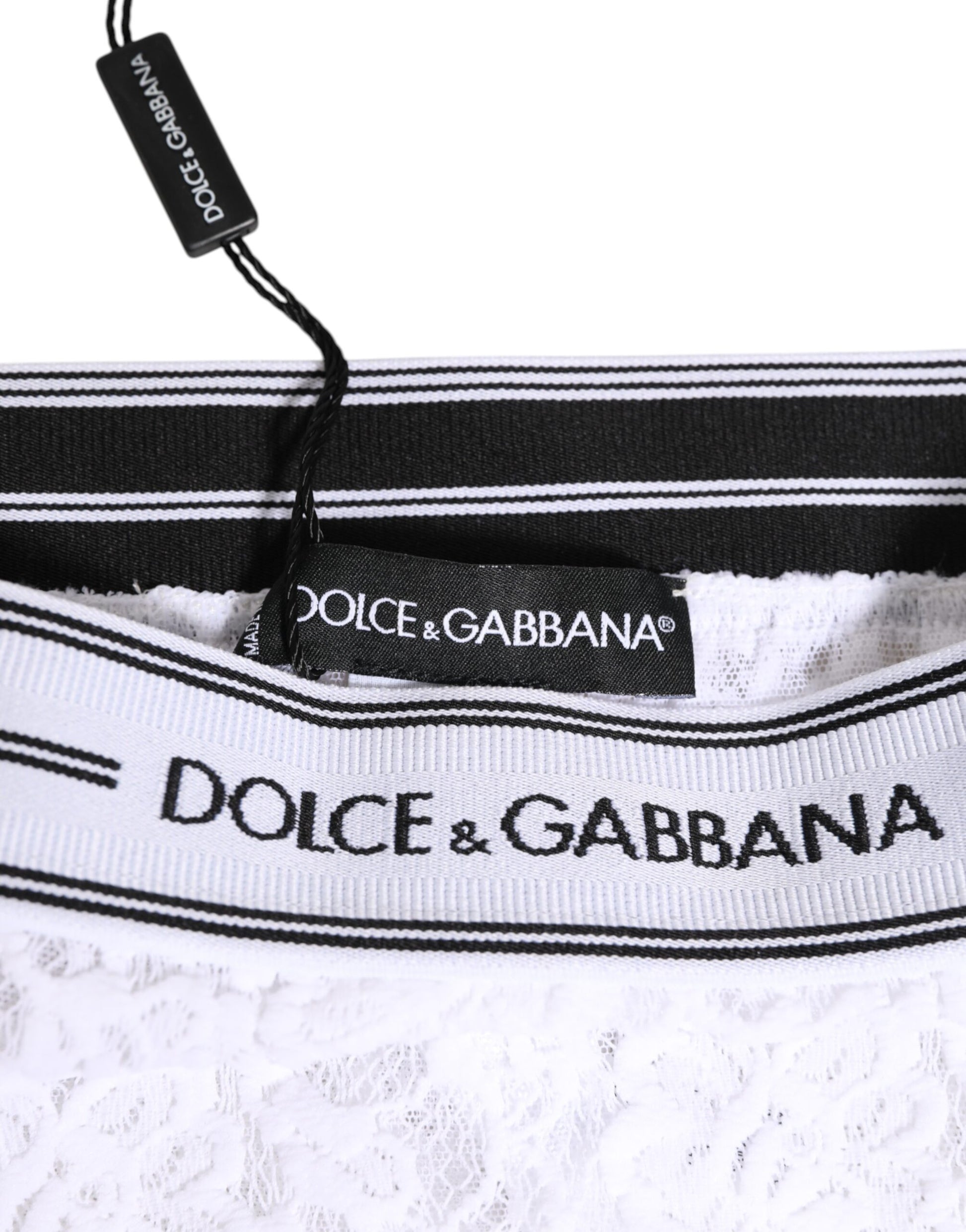 Dolce & Gabbana White Lace Slip Brief Logo Waistband Underwear
