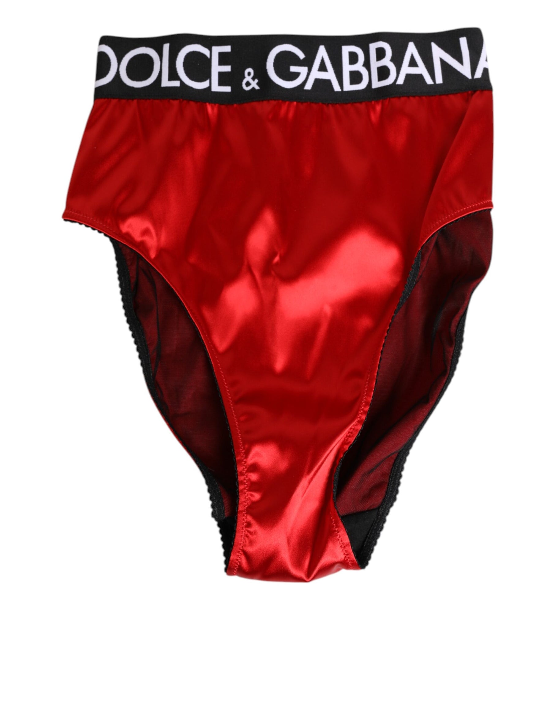 Dolce & Gabbana Red Satin High-Waist Briefs Logo Women Underwear | Regal Royce