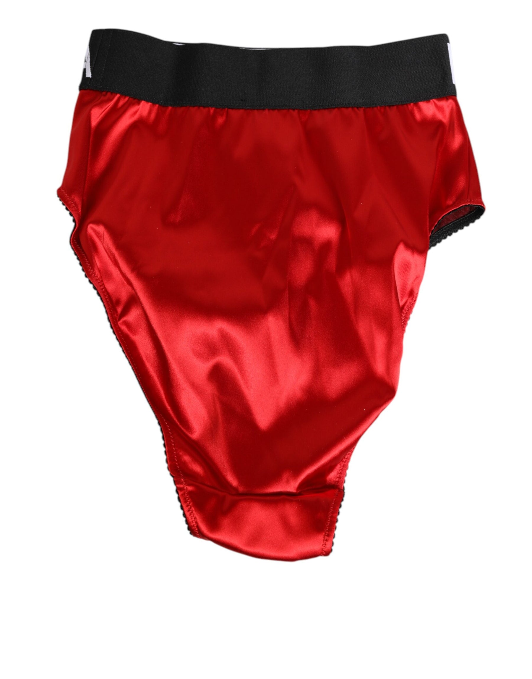 Dolce & Gabbana Red Satin High-Waist Briefs Logo Women Underwear | Regal Royce