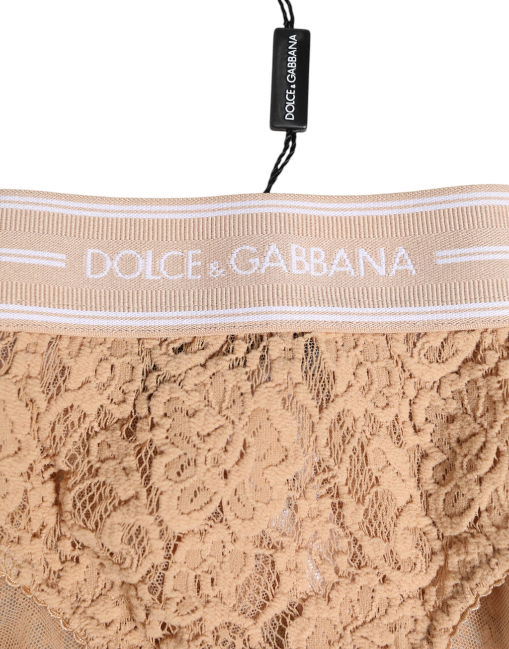 Dolce & Gabbana Beige Lace Brasiliano Briefs Logo Waistband Underwear