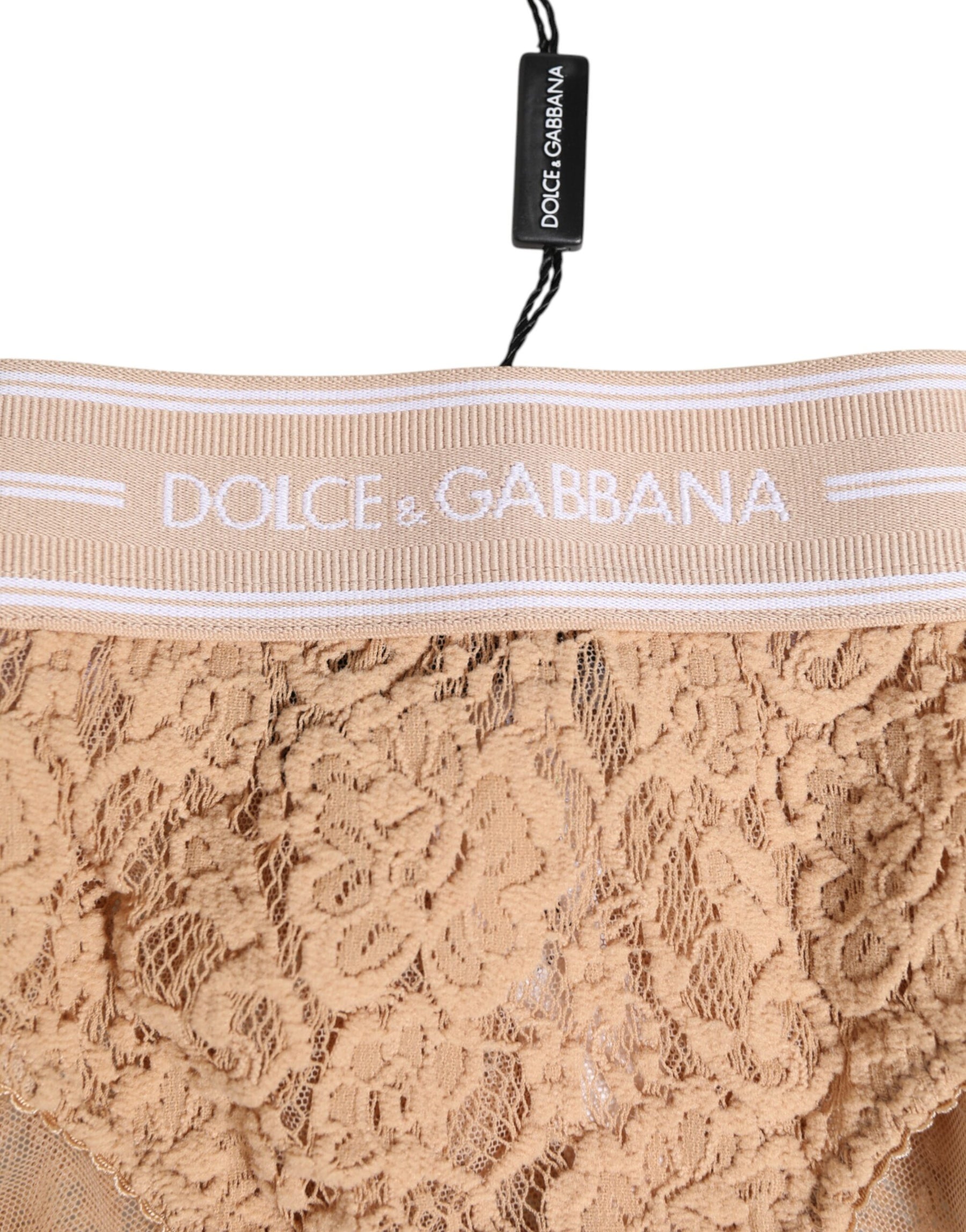 Dolce & Gabbana Beige Lace Brasiliano Briefs Logo Waistband Underwear | Regal Royce