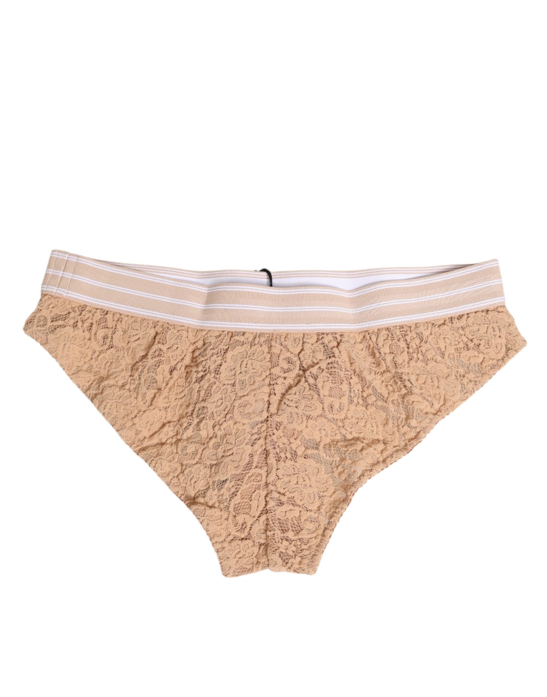 Dolce & Gabbana Beige Lace Brasiliano Briefs Logo Waistband Underwear | Regal Royce