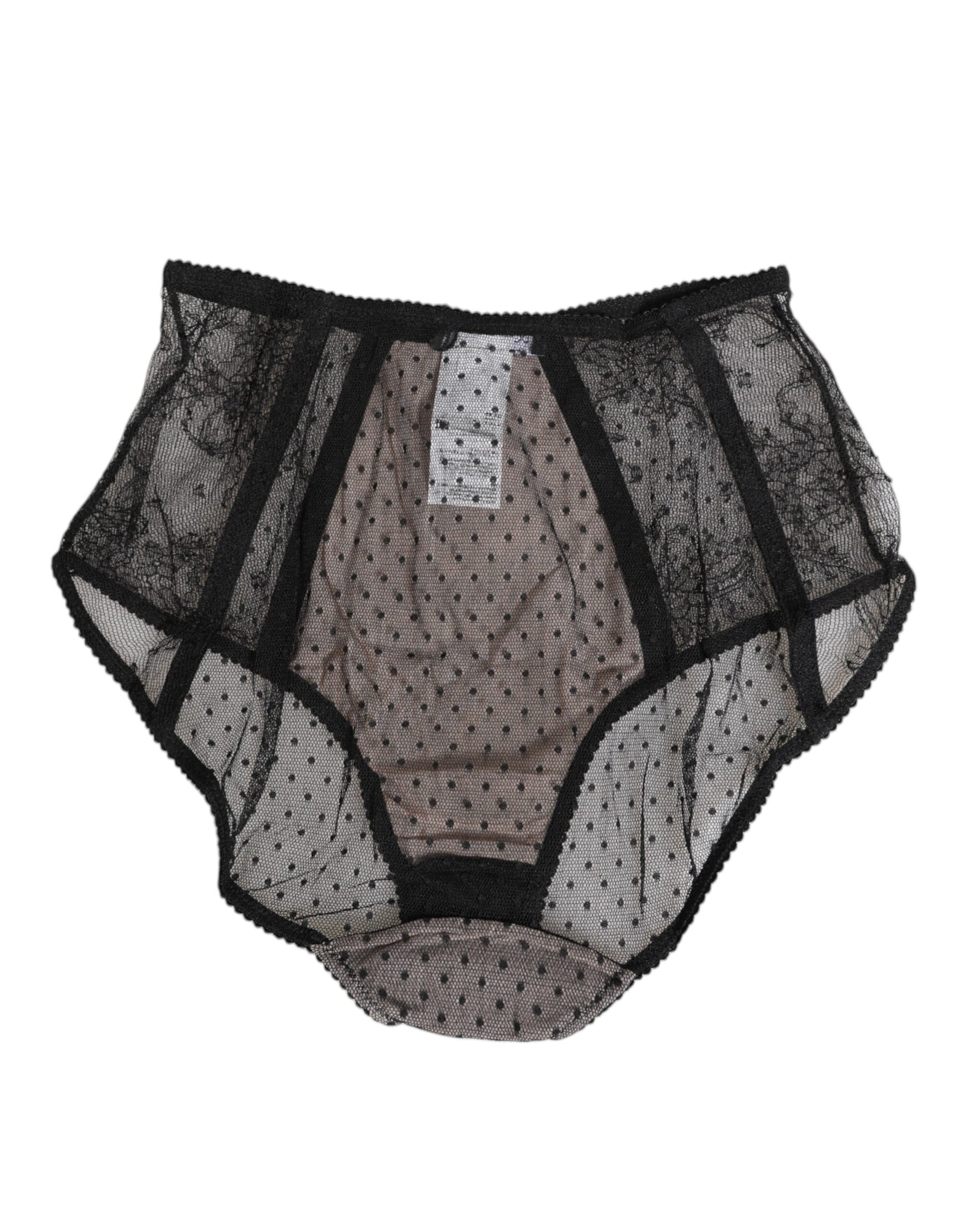 Dolce & Gabbana Black Sheer Polka Dot Lace High Waist Underwear | Regal Royce