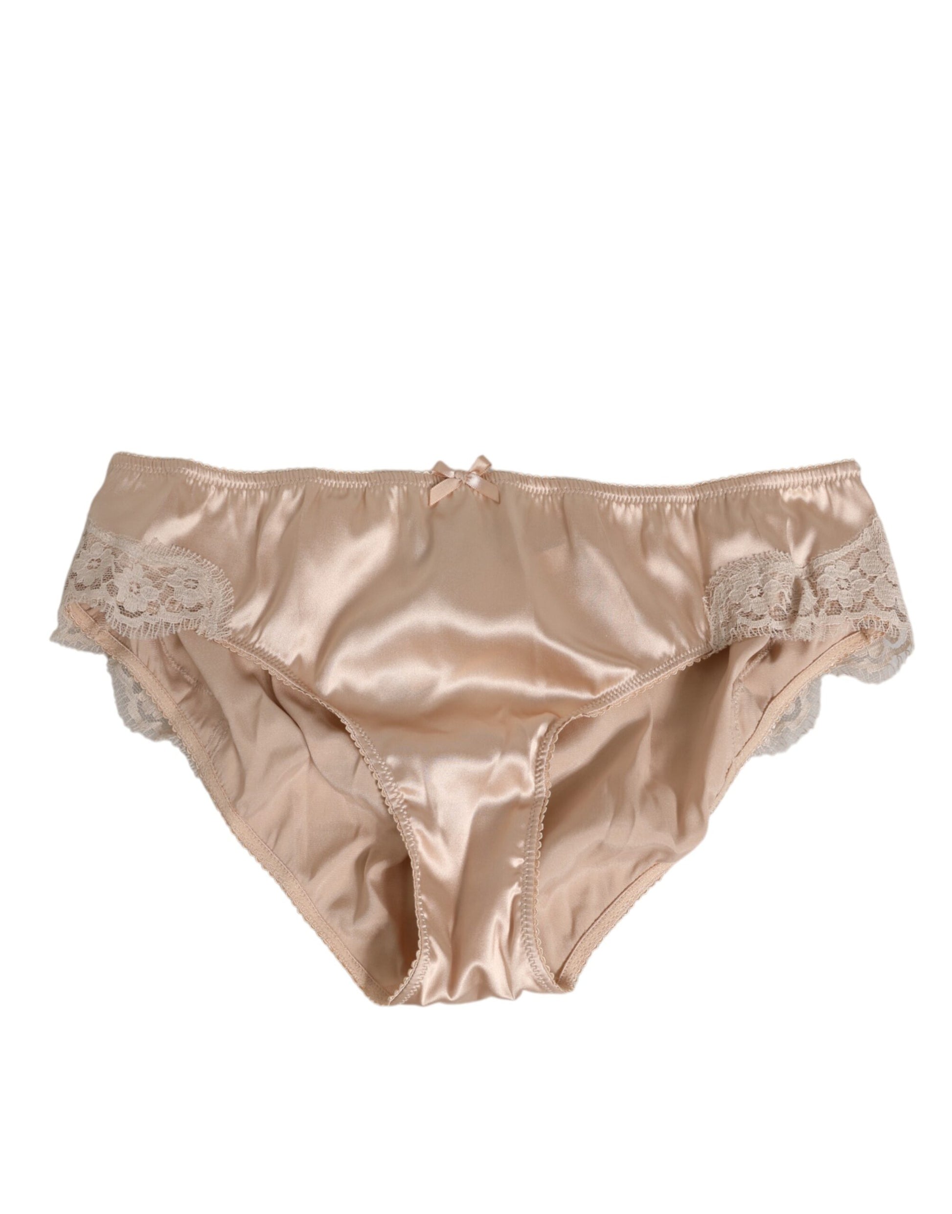 Dolce & Gabbana Rosy Beige Silk Satin Lace Trim Panty Underwear