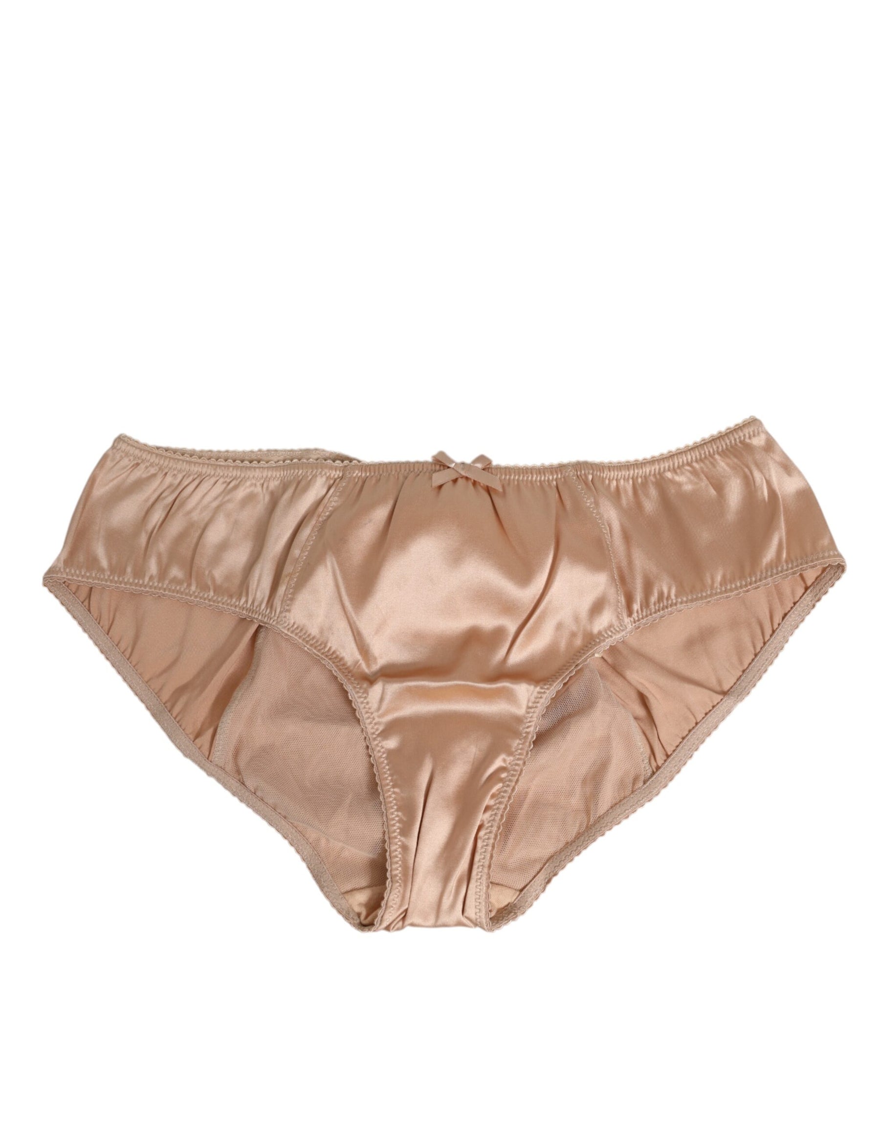 Dolce & Gabbana Nude Beige Silk Satin Bow Lace Trim Underwear | Regal Royce