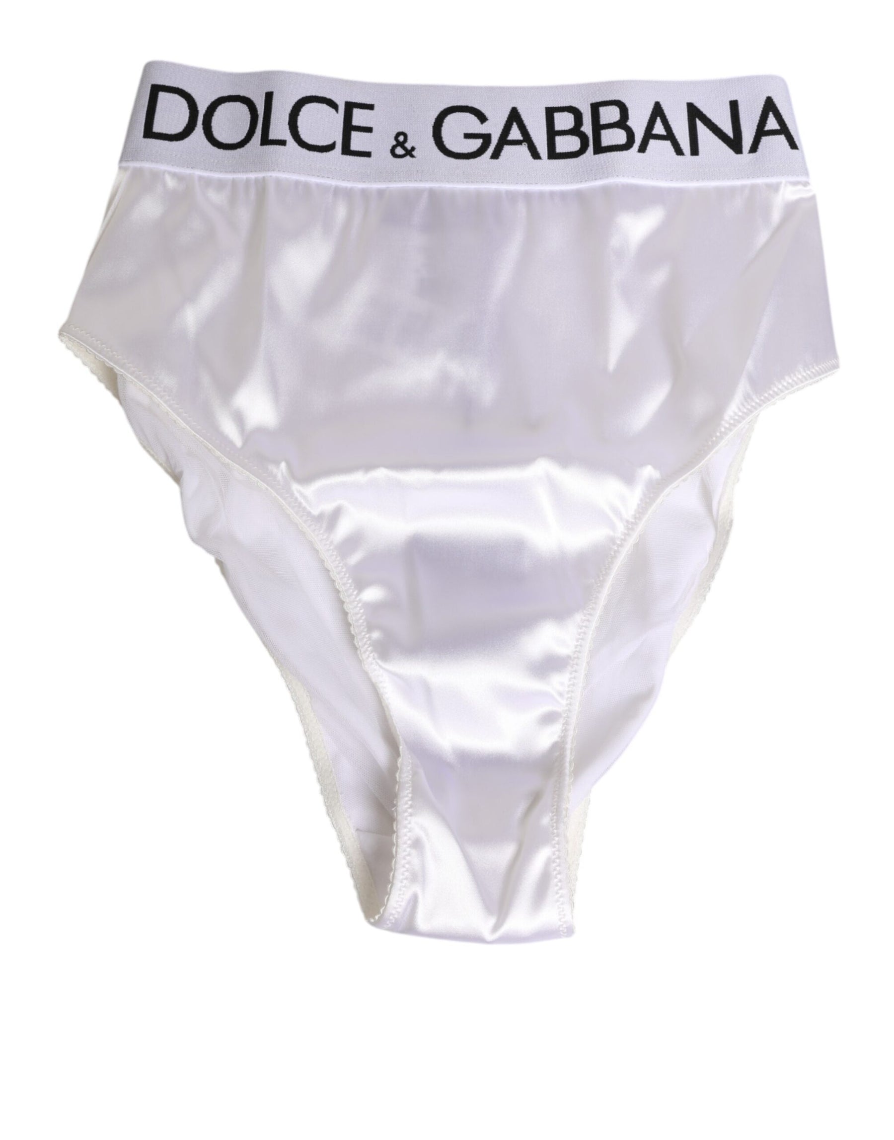 Dolce & Gabbana White Satin High-Waist Brief Logo Women Underwear | Regal Royce