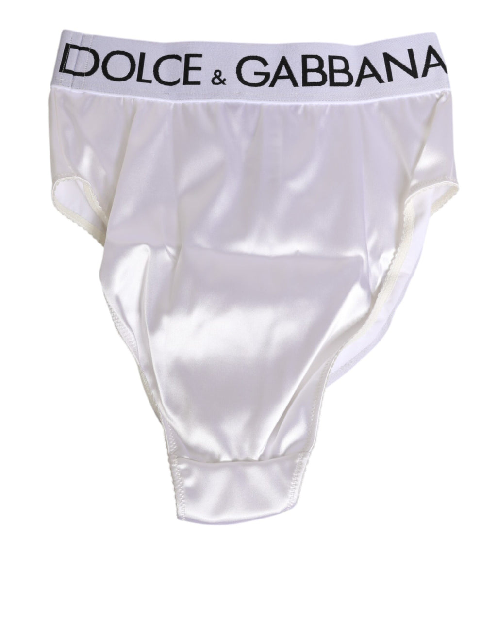 Dolce & Gabbana White Satin High-Waist Brief Logo Women Underwear