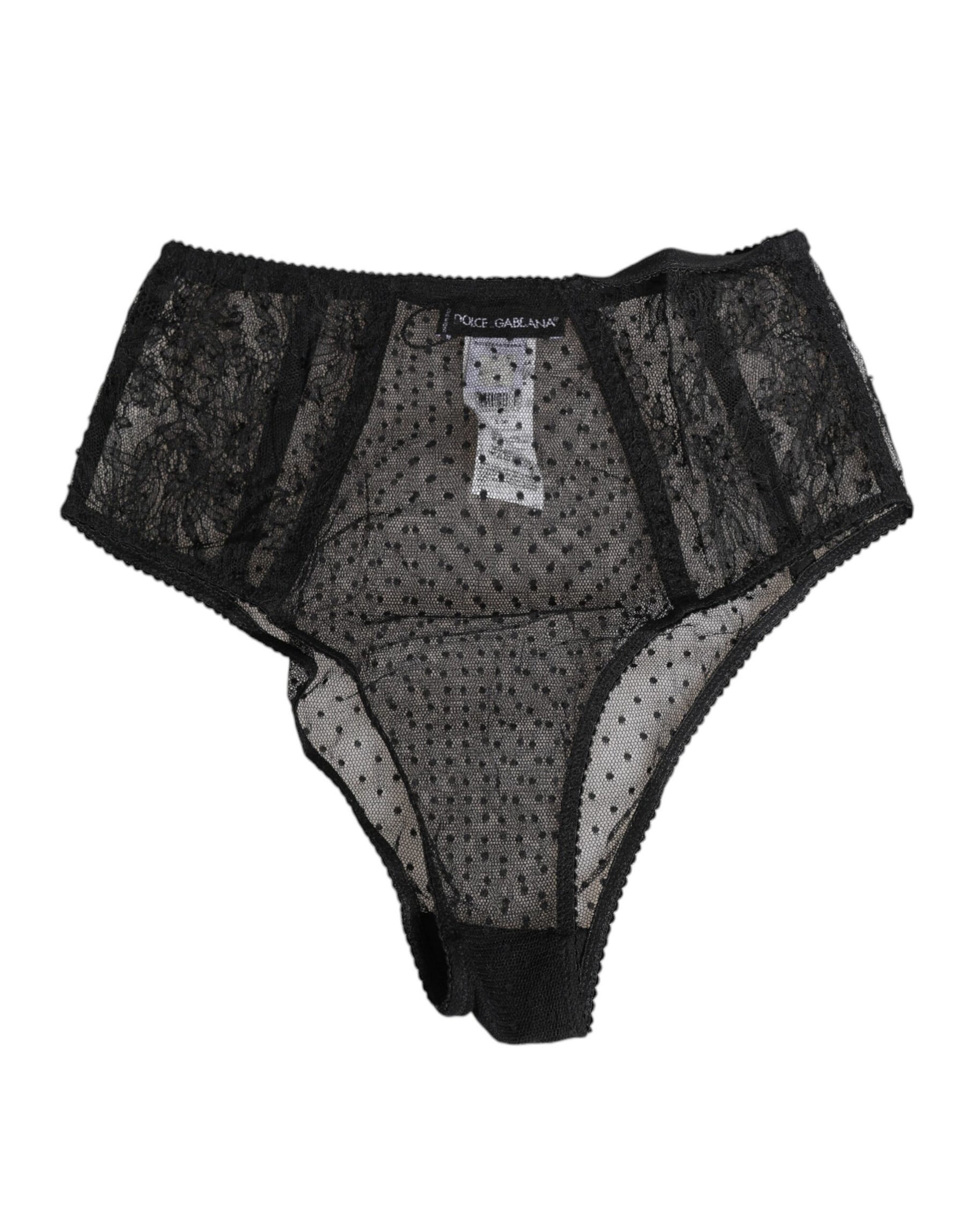 Dolce & Gabbana Black Lace Polka Dot Mesh High Waist Underwear | Regal Royce