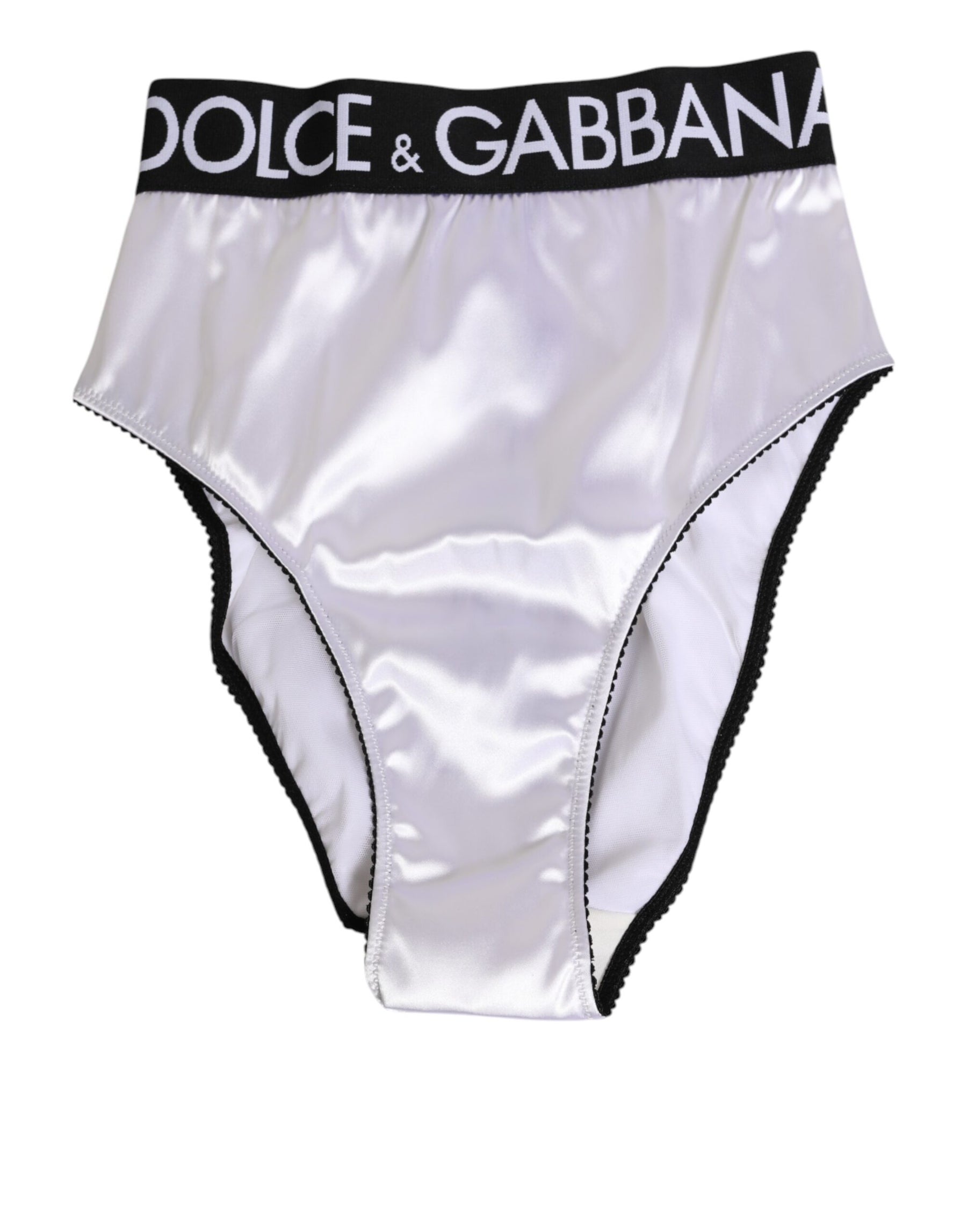 Dolce & Gabbana White Satin High-Waist Black Logo Women Underwear | Regal Royce