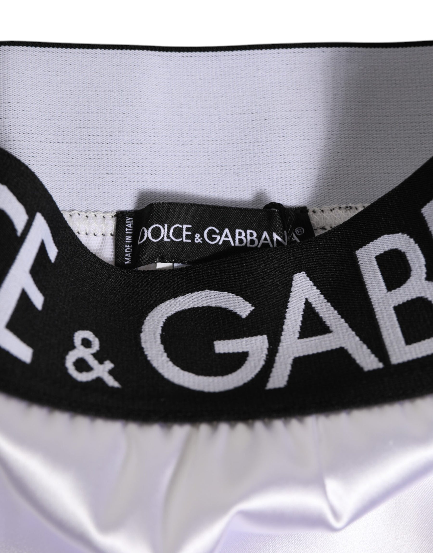 Dolce & Gabbana White Satin High-Waist Black Logo Women Underwear | Regal Royce