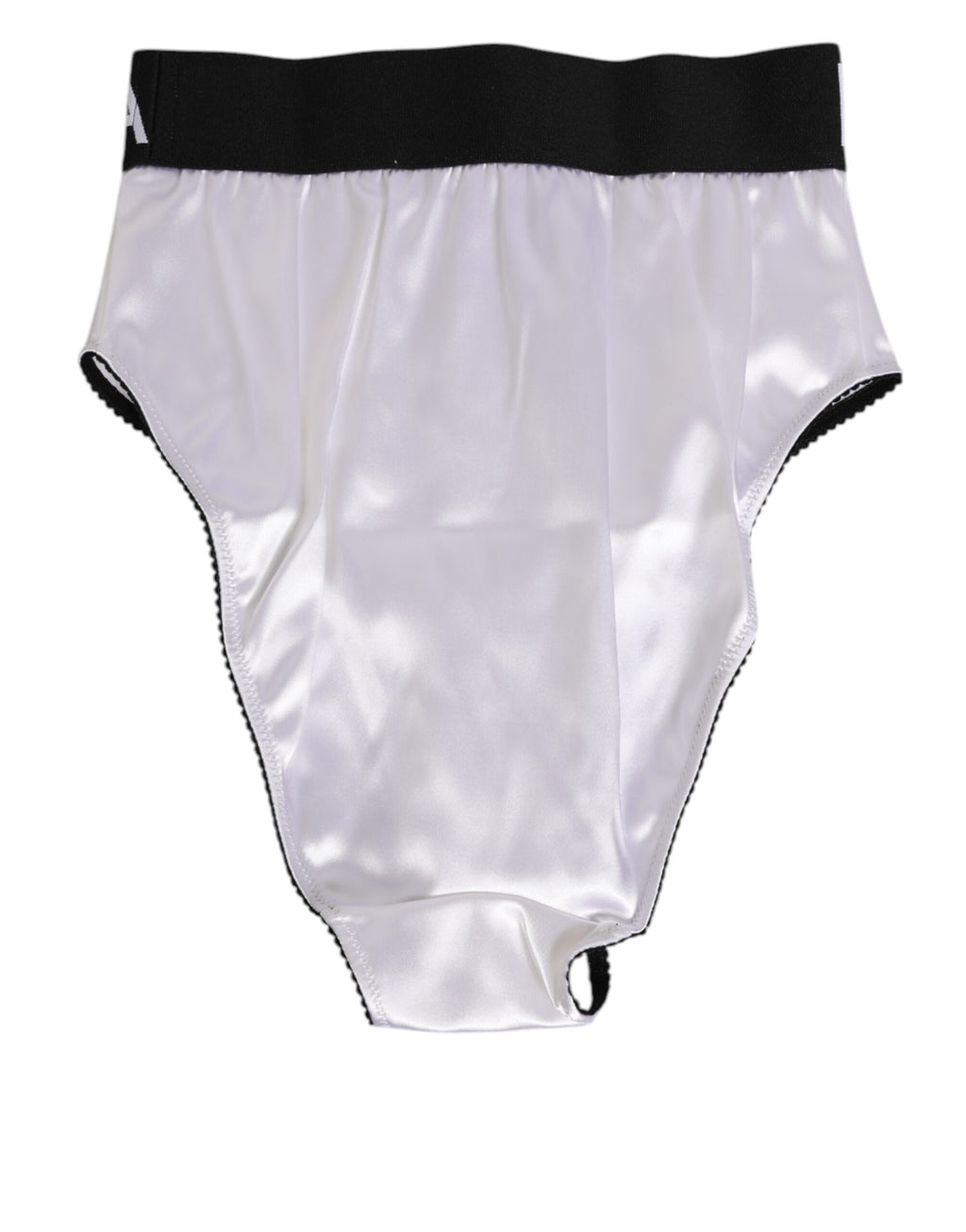 Dolce & Gabbana White Satin High-Waist Black Logo Women Underwear