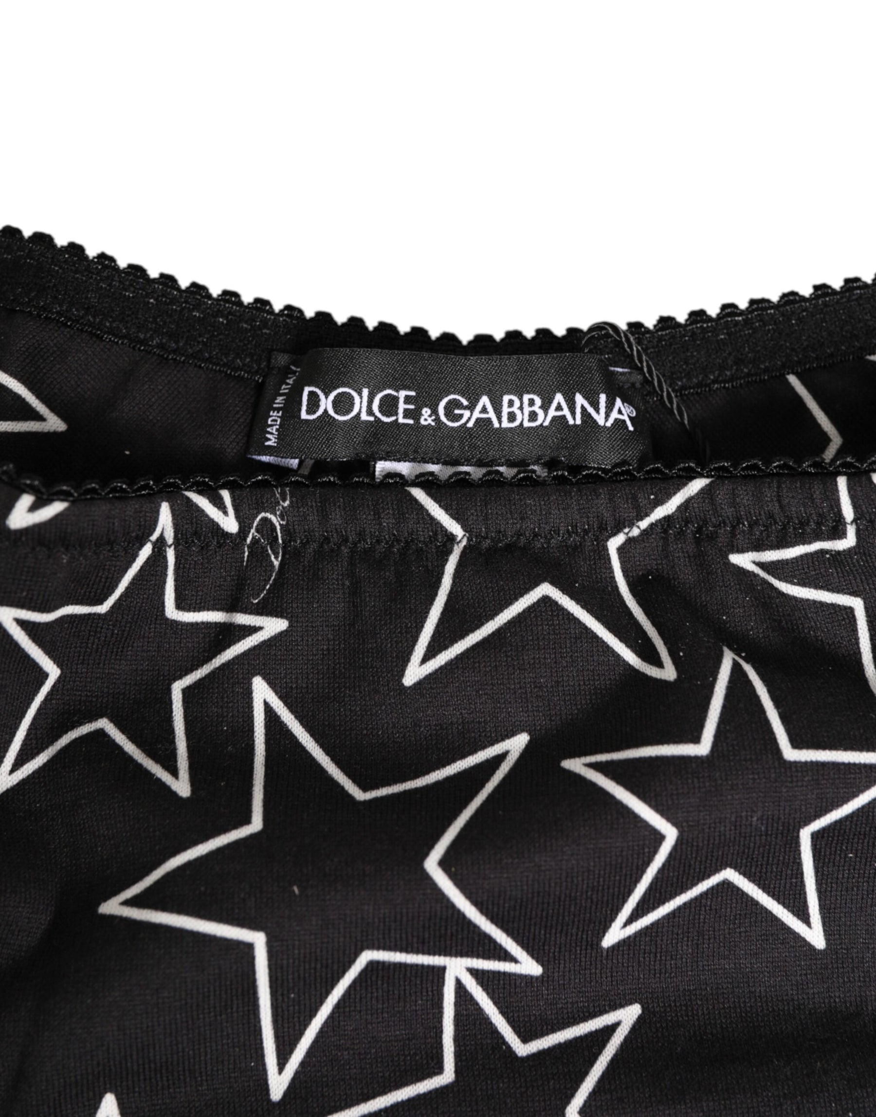 Dolce & Gabbana Black White Star Print Cotton Slip Panty Underwear | Regal Royce
