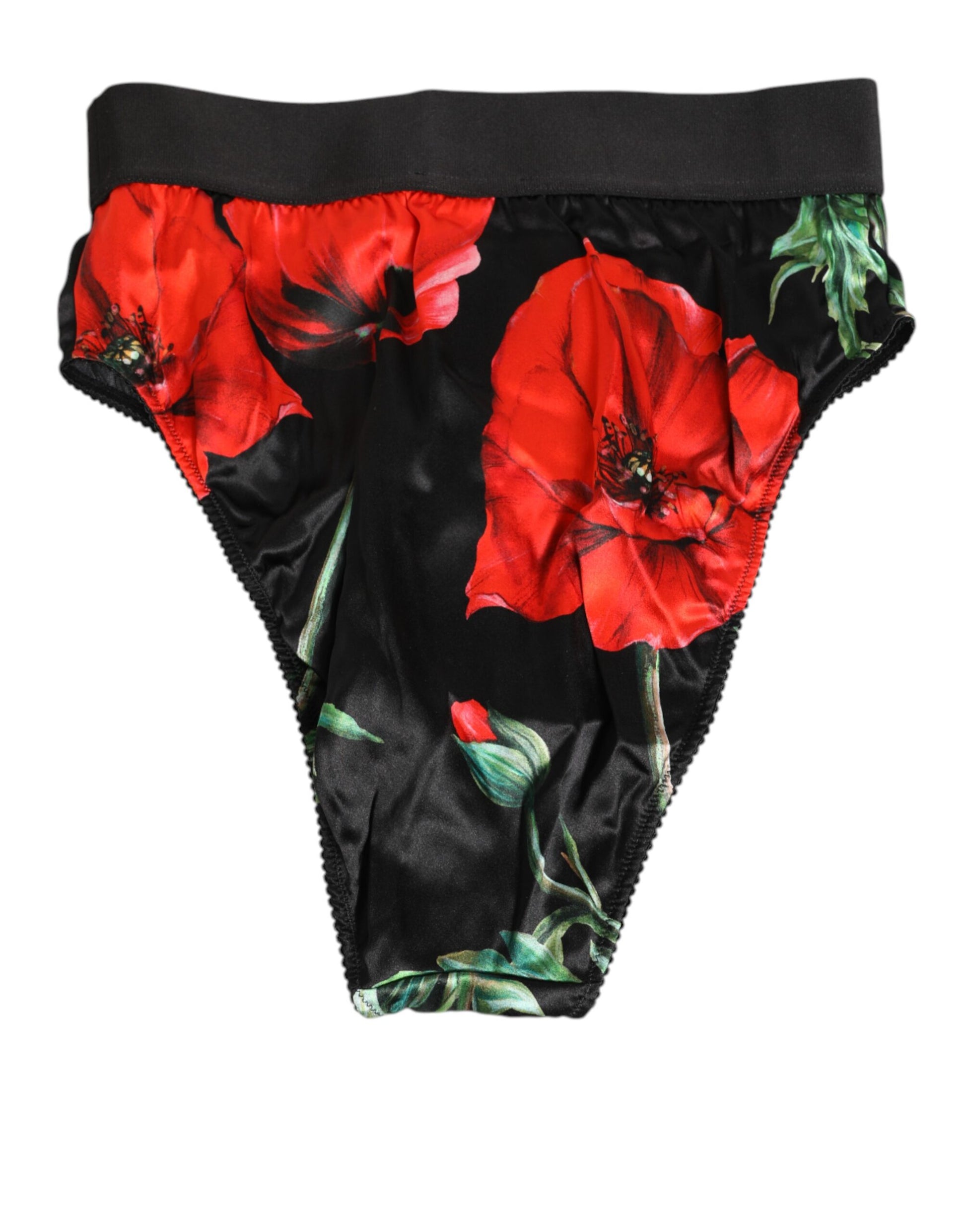 Dolce & Gabbana Black Floral Print High Waist Sheer Mesh Underwear
