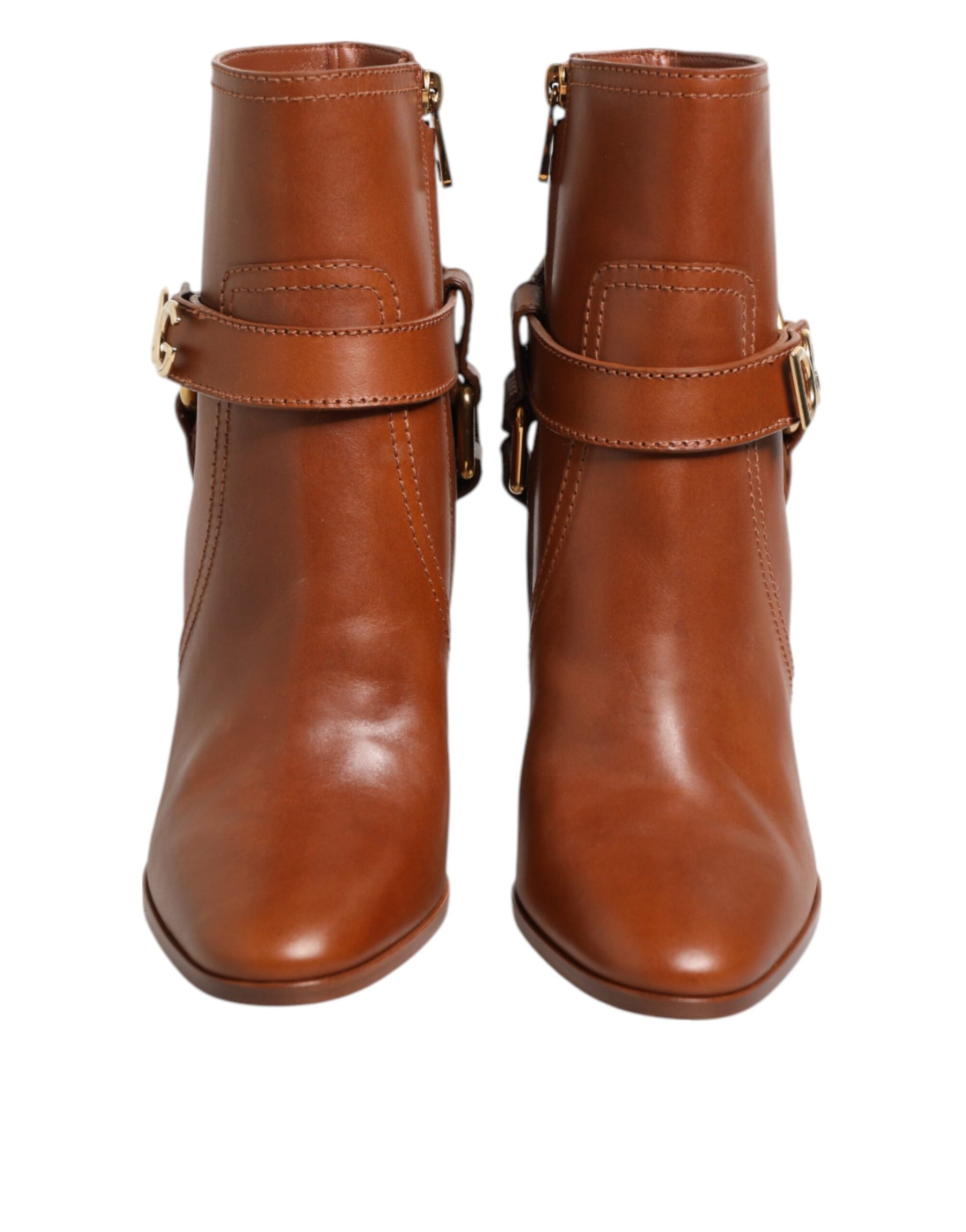 Dolce & Gabbana Brown Leather DG Logo Buckle Ankle Boots Shoes | Regal Royce