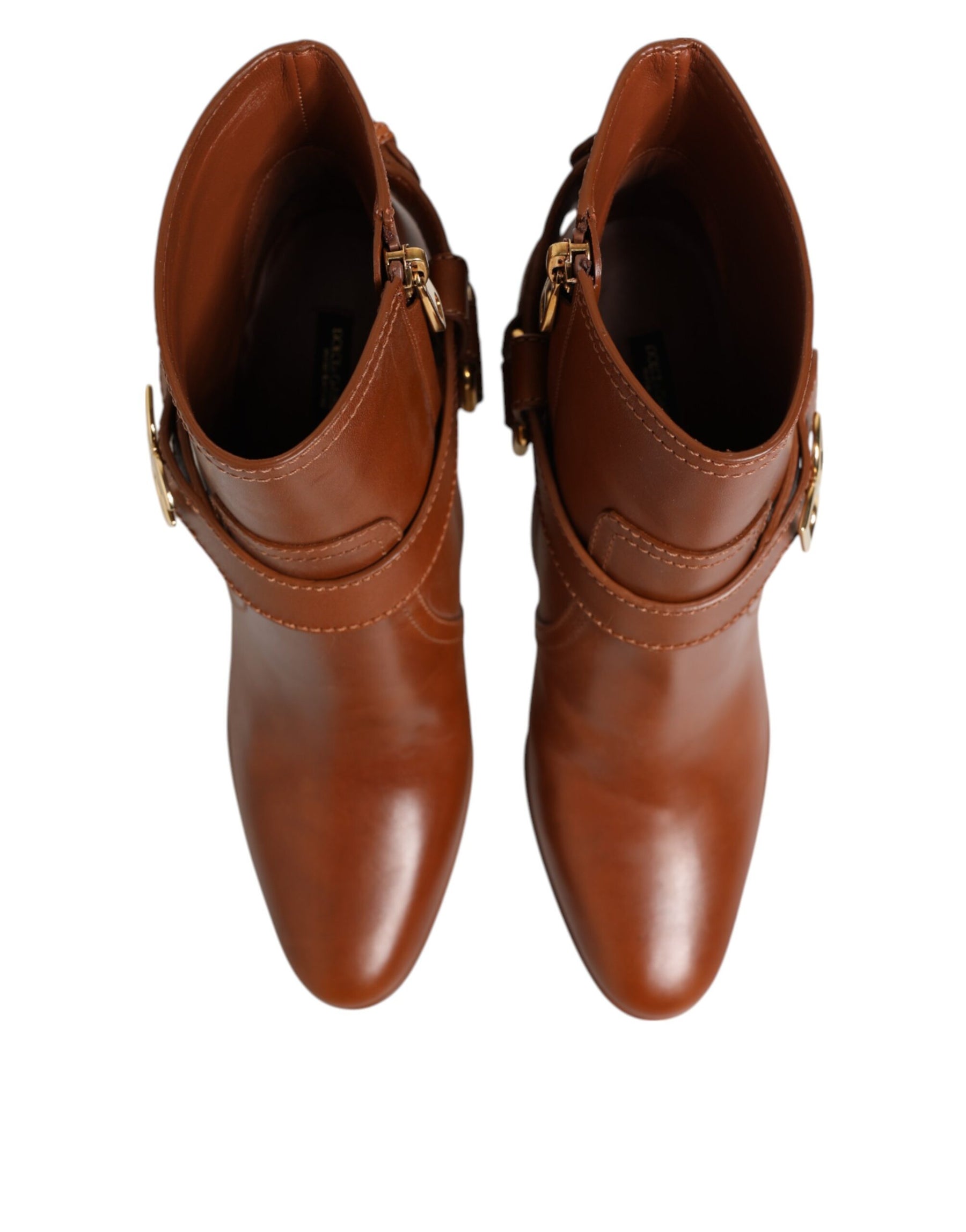 Dolce & Gabbana Brown Leather DG Logo Buckle Ankle Boots Shoes | Regal Royce