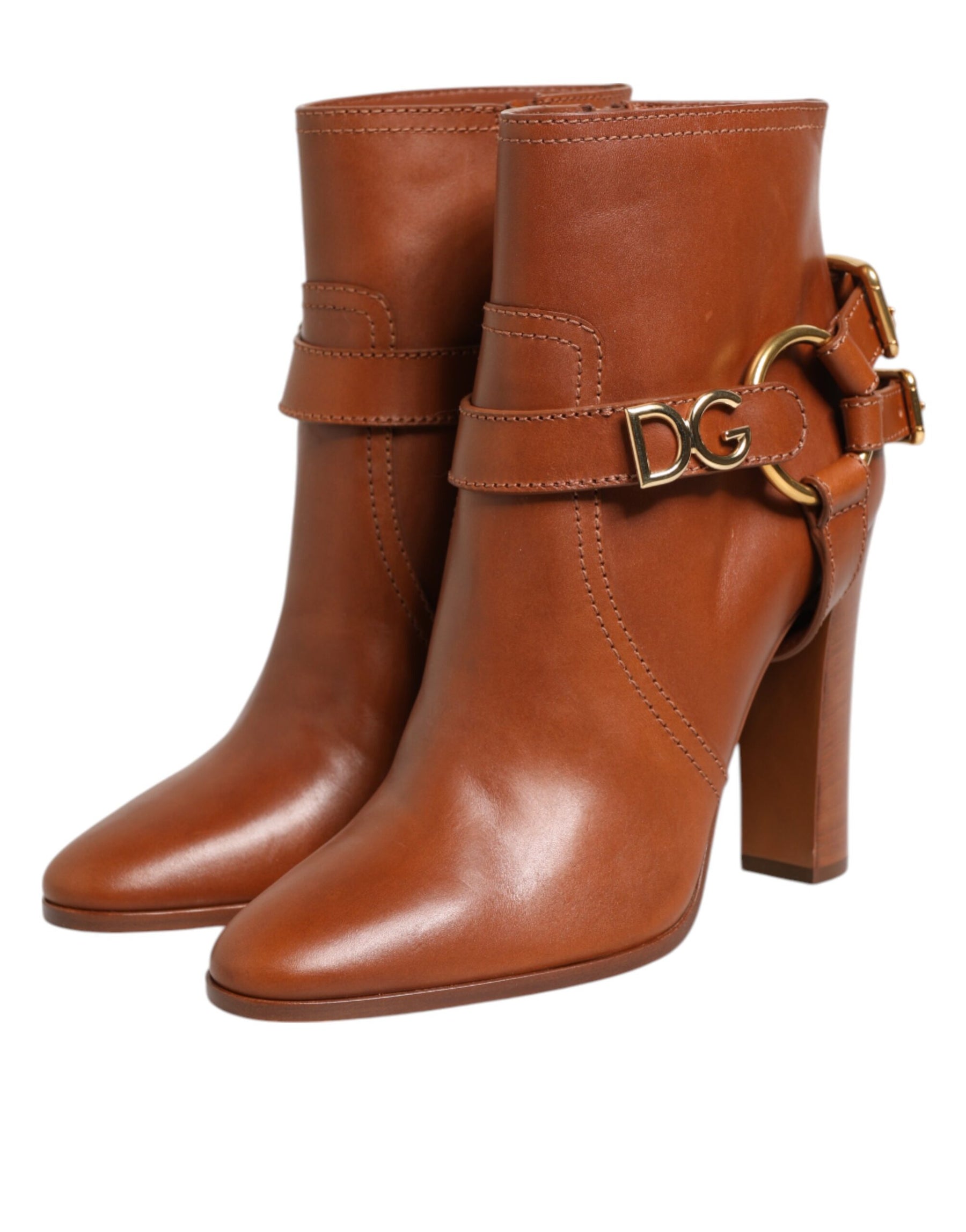 Dolce & Gabbana Brown Leather DG Logo Buckle Ankle Boots Shoes | Regal Royce