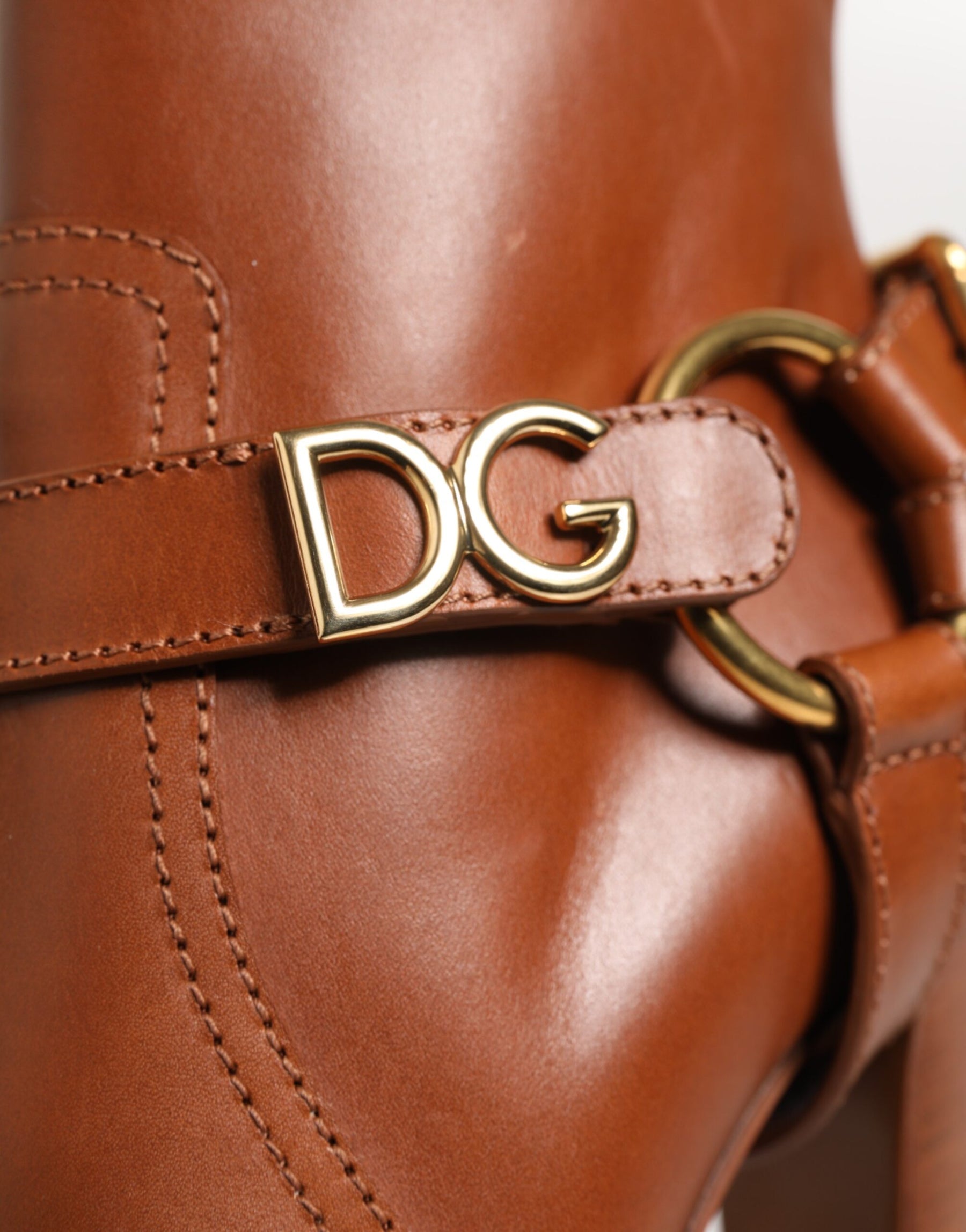 Dolce & Gabbana Brown Leather DG Logo Buckle Ankle Boots Shoes | Regal Royce