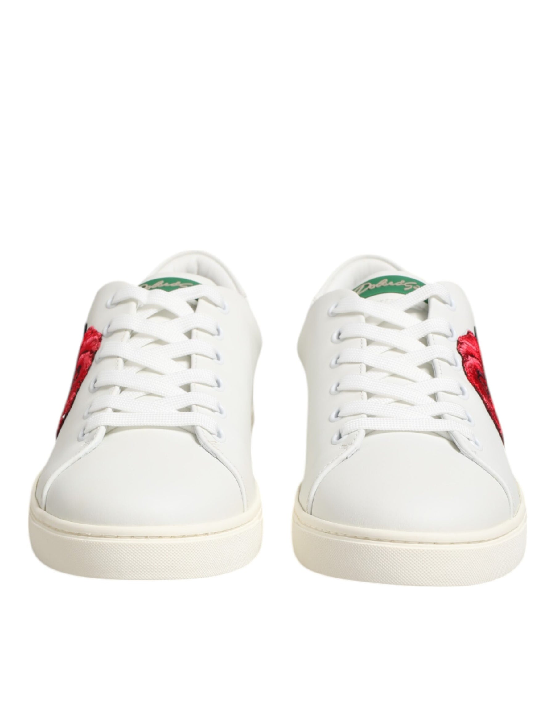 Dolce & Gabbana White Leather Rose Embroidery Low-Top  Shoes | Regal Royce