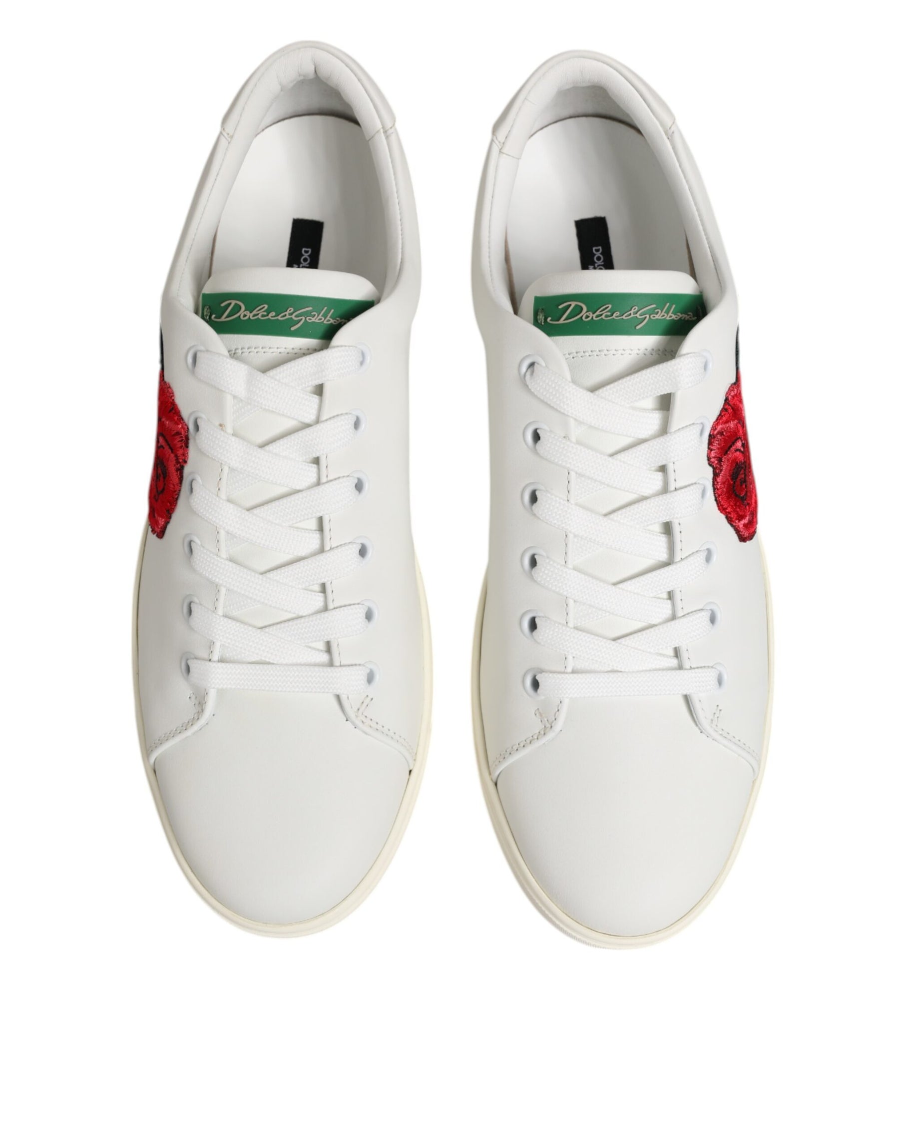 Dolce & Gabbana White Leather Rose Embroidery Low-Top  Shoes | Regal Royce