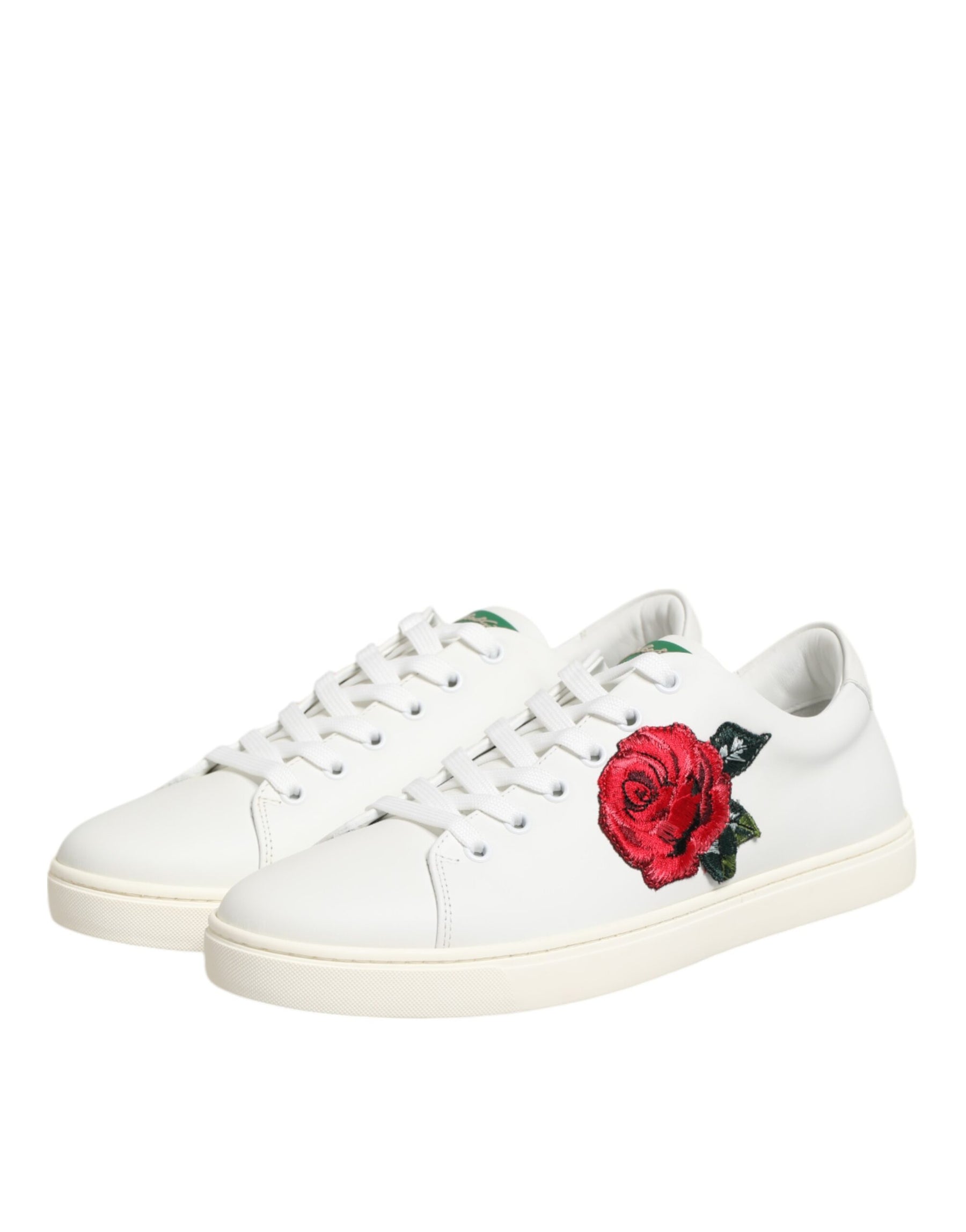 Dolce & Gabbana White Leather Rose Embroidery Low-Top  Shoes | Regal Royce