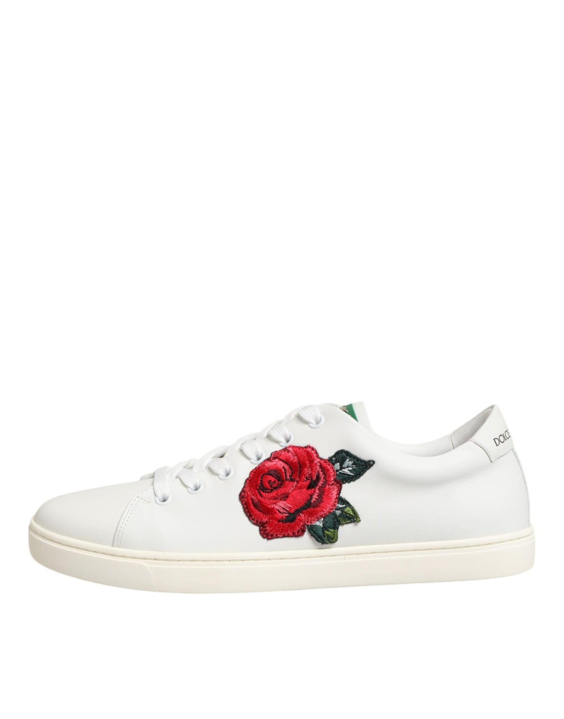 Dolce & Gabbana White Leather Rose Embroidery Low-Top  Shoes | Regal Royce