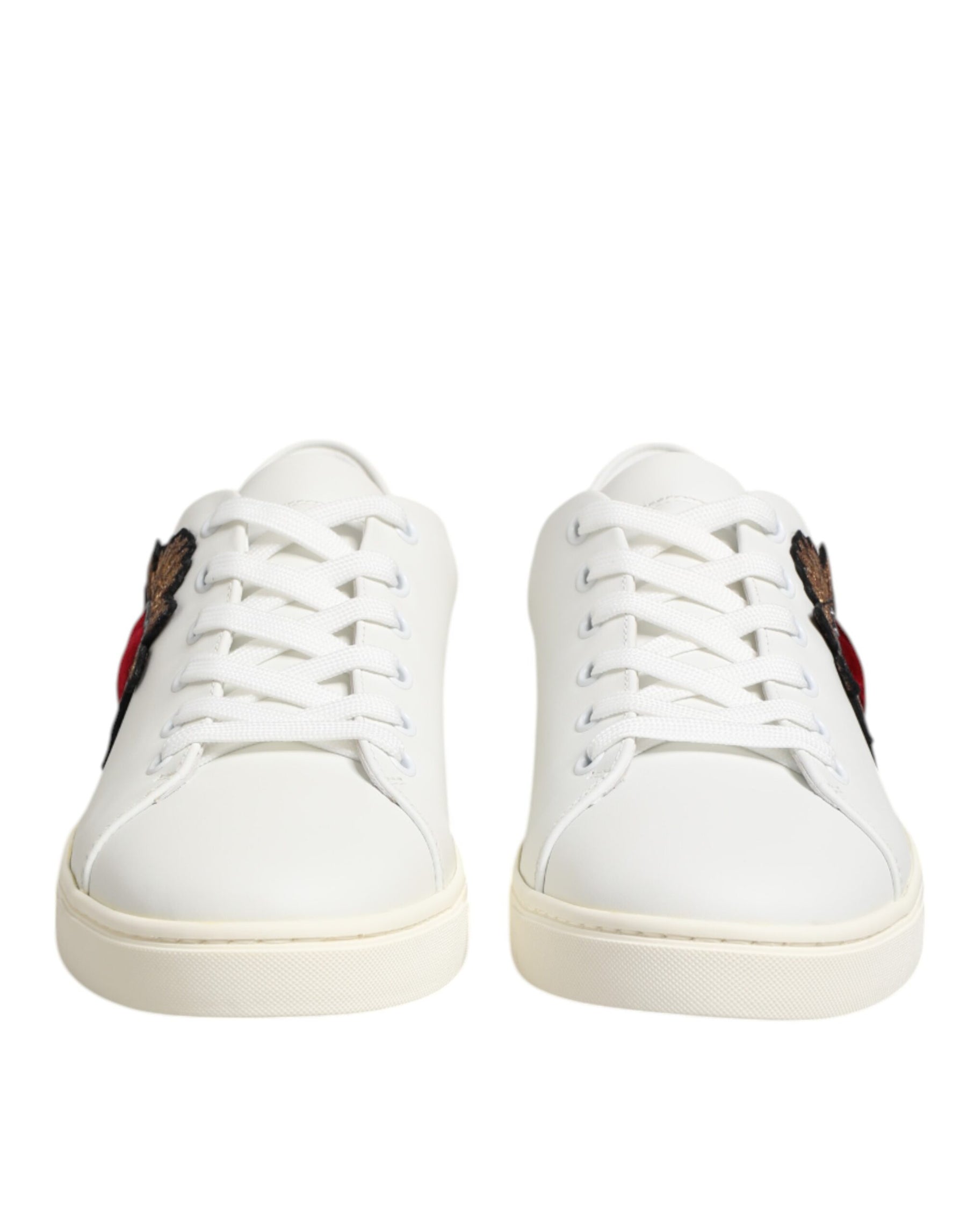 Dolce & Gabbana White Leather Sacred Heart Patch Sneakers Shoes | Regal Royce
