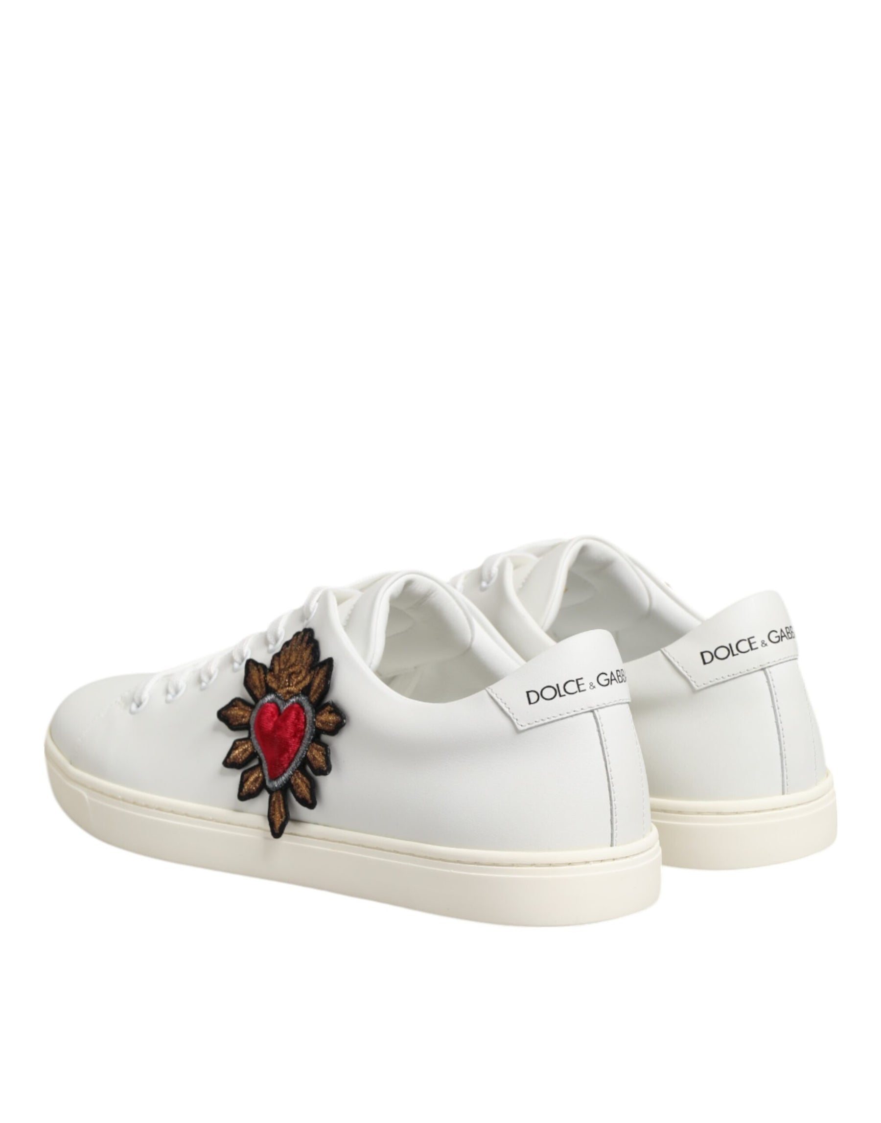 Dolce & Gabbana White Leather Sacred Heart Patch Sneakers Shoes | Regal Royce