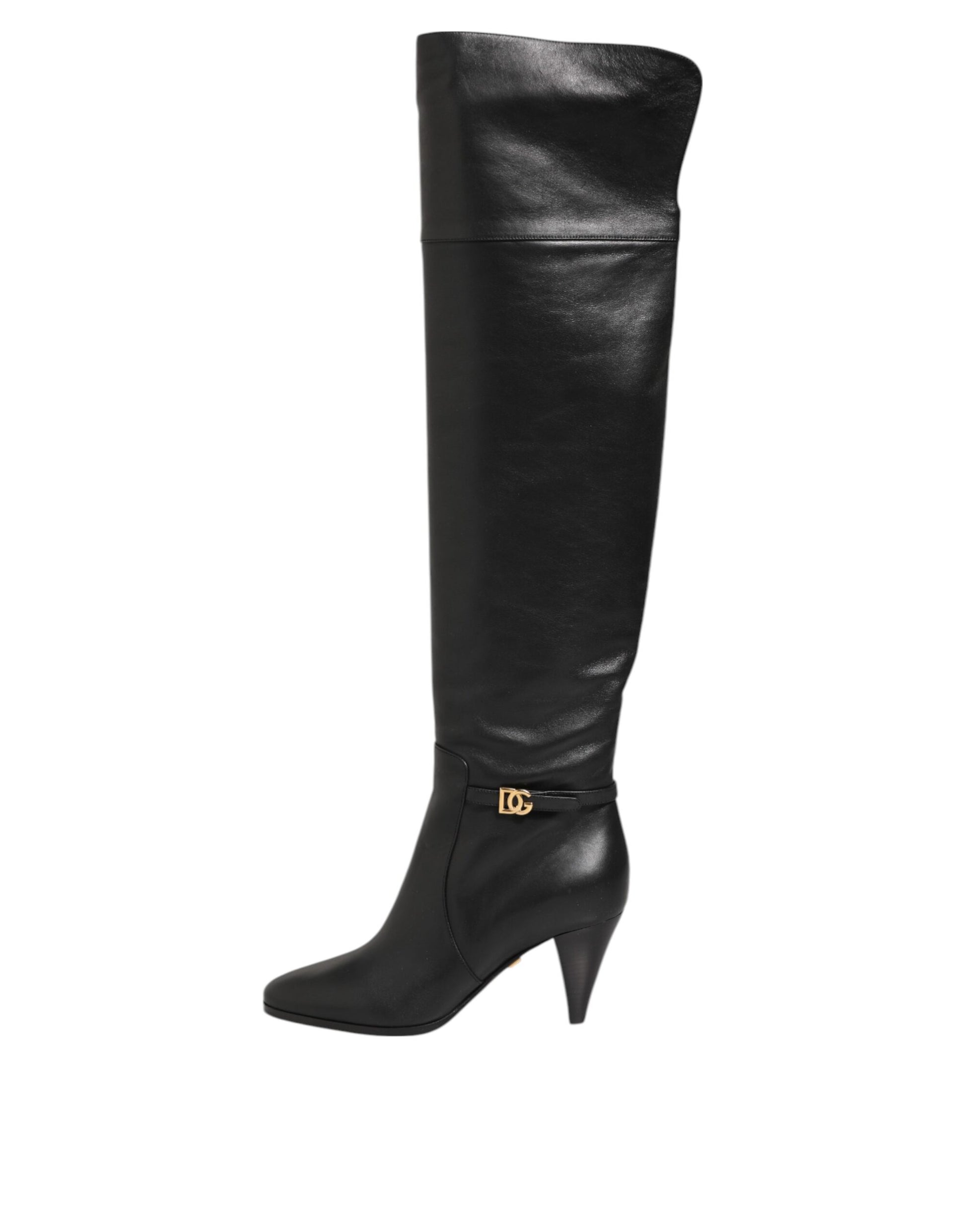 Dolce & Gabbana Black Leather Over-The-Knee DG Boots  Shoes
