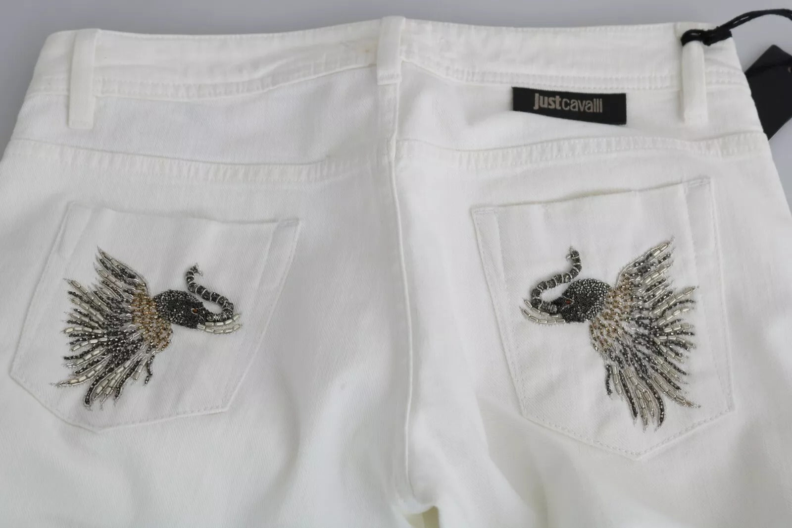 Just Cavalli White Cotton Slim Fit Mid Waist Skinny Trouser Jeans | Regal Royce