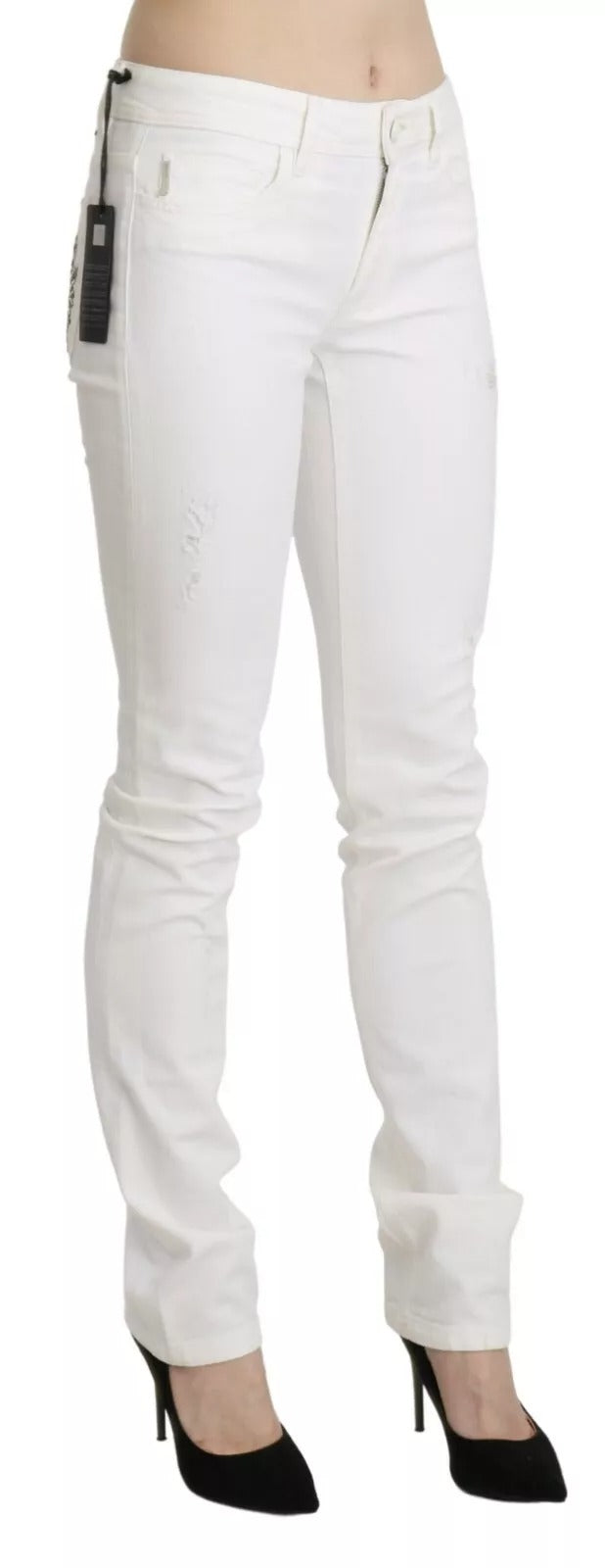 Just Cavalli White Cotton Slim Fit Mid Waist Skinny Trouser Jeans | Regal Royce