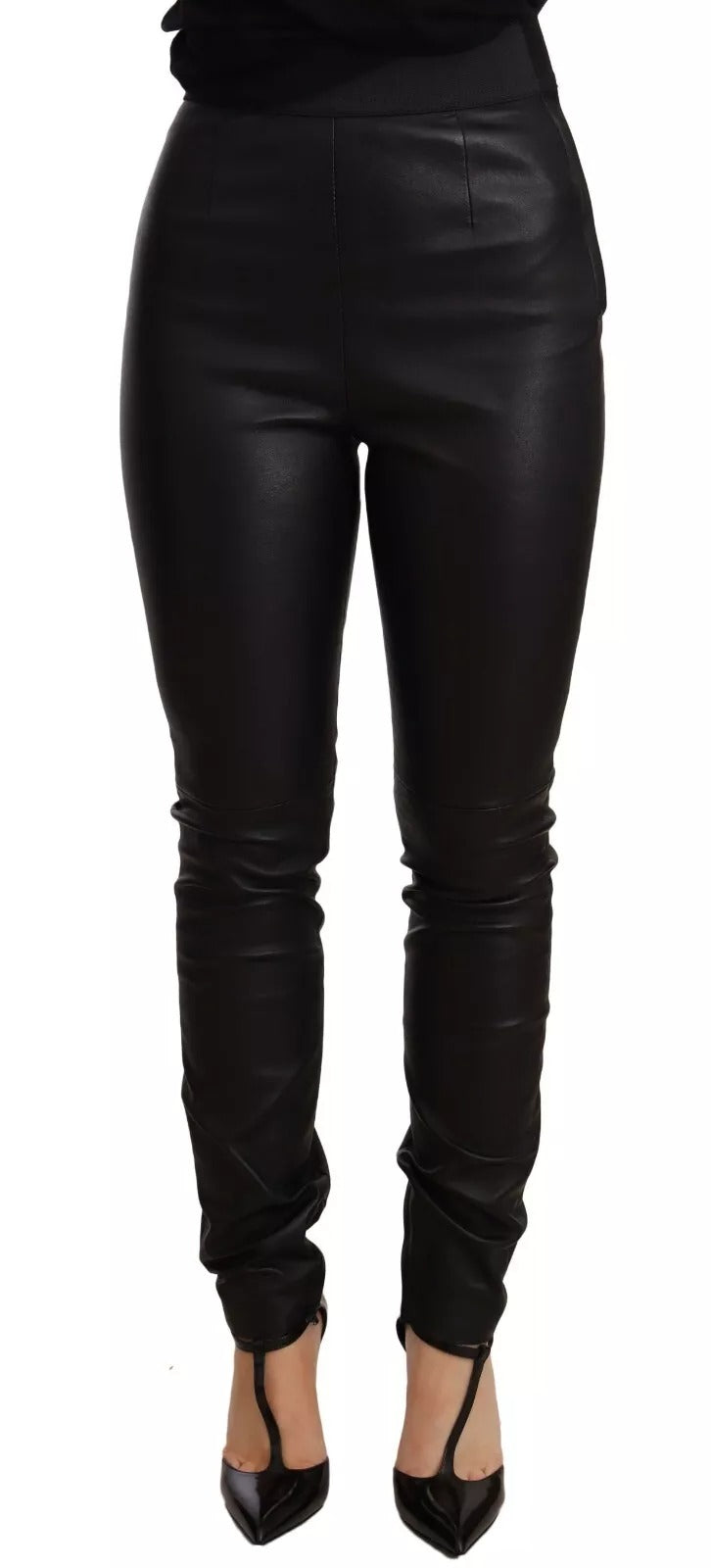 Dolce & Gabbana Black Leather Elastic Waist Trouser Pants | Regal Royce