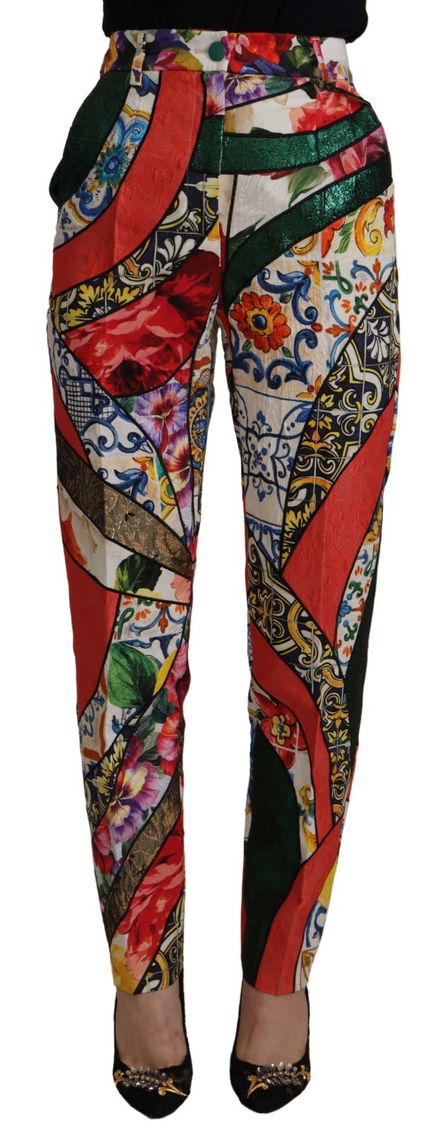 Dolce & Gabbana Multicolor Patchwork Jacquard High Waist Pants | Regal Royce