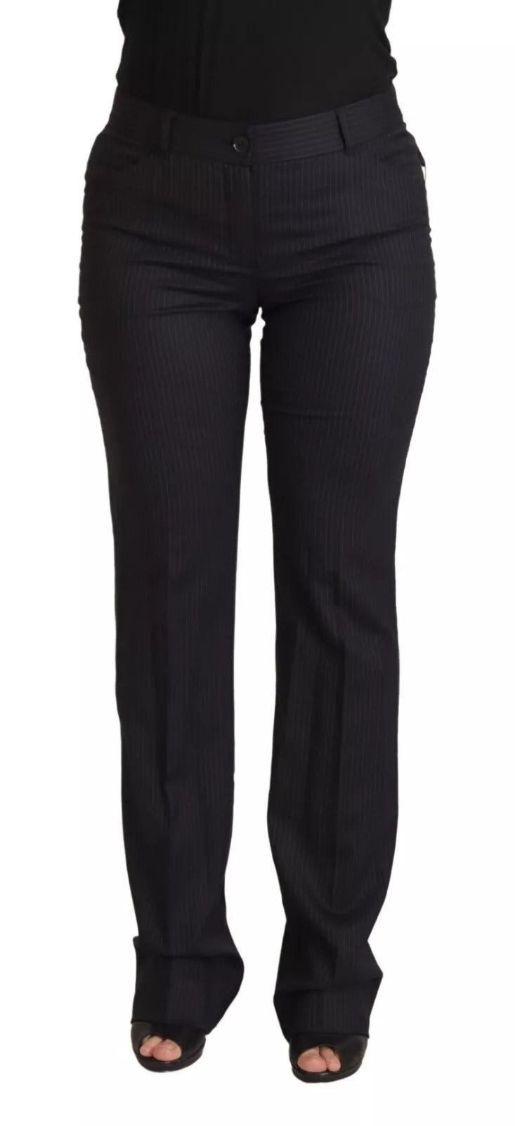 Dolce & Gabbana Black Stripes Mid Waist Trouser Pants | Regal Royce