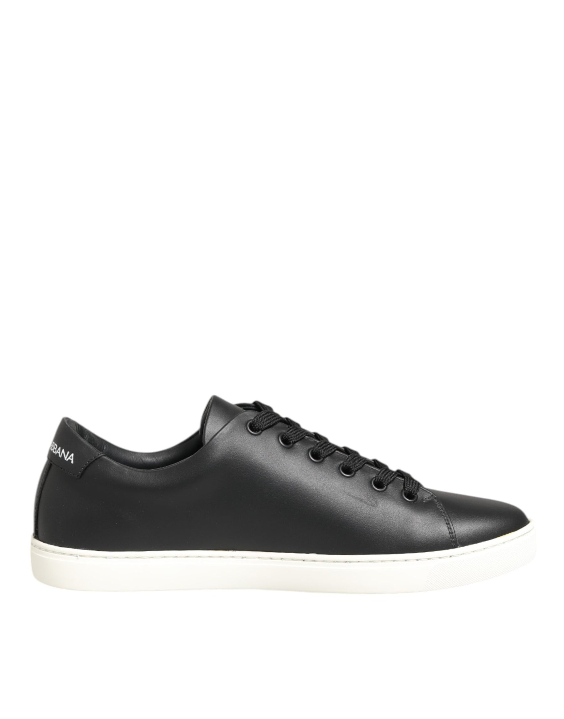 Dolce & Gabbana Black White Leather Crystal Heart Sneakers Shoes | Regal Royce