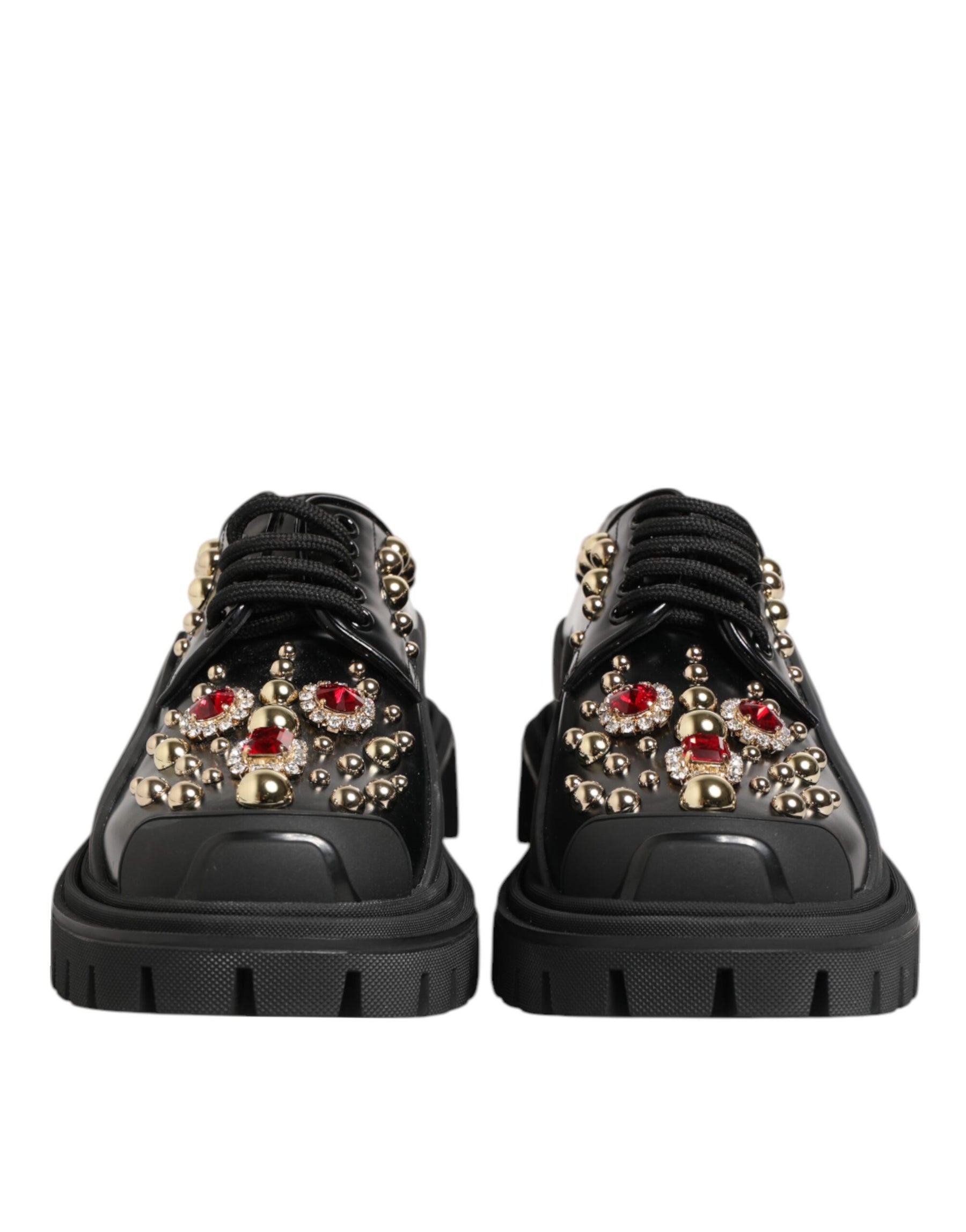 Dolce & Gabbana Black Leather Jeweled Crystals Derby Shoes | Regal Royce