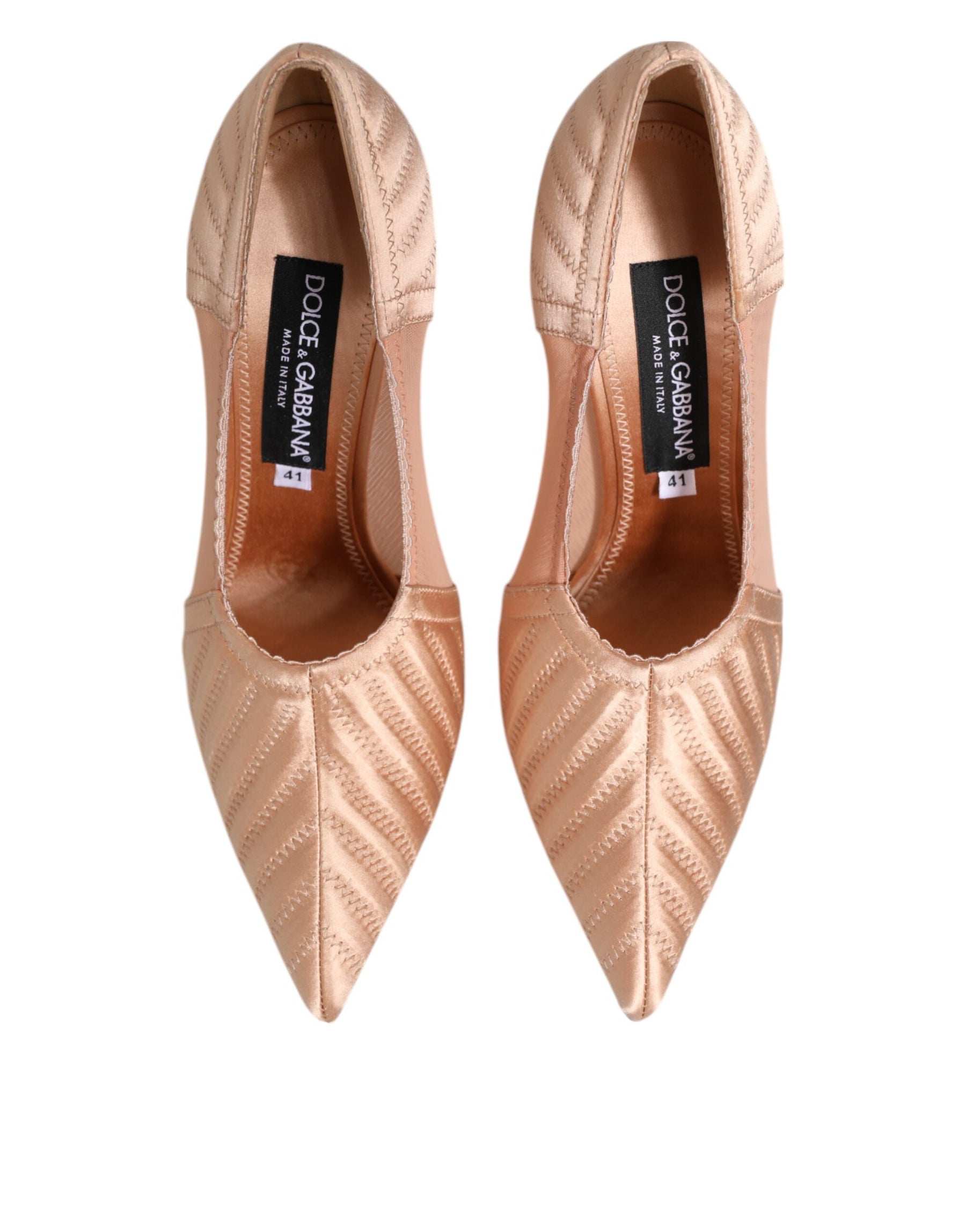 Dolce & Gabbana Cipria Nude Satin Mesh Stiletto Pumps Shoes | Regal Royce