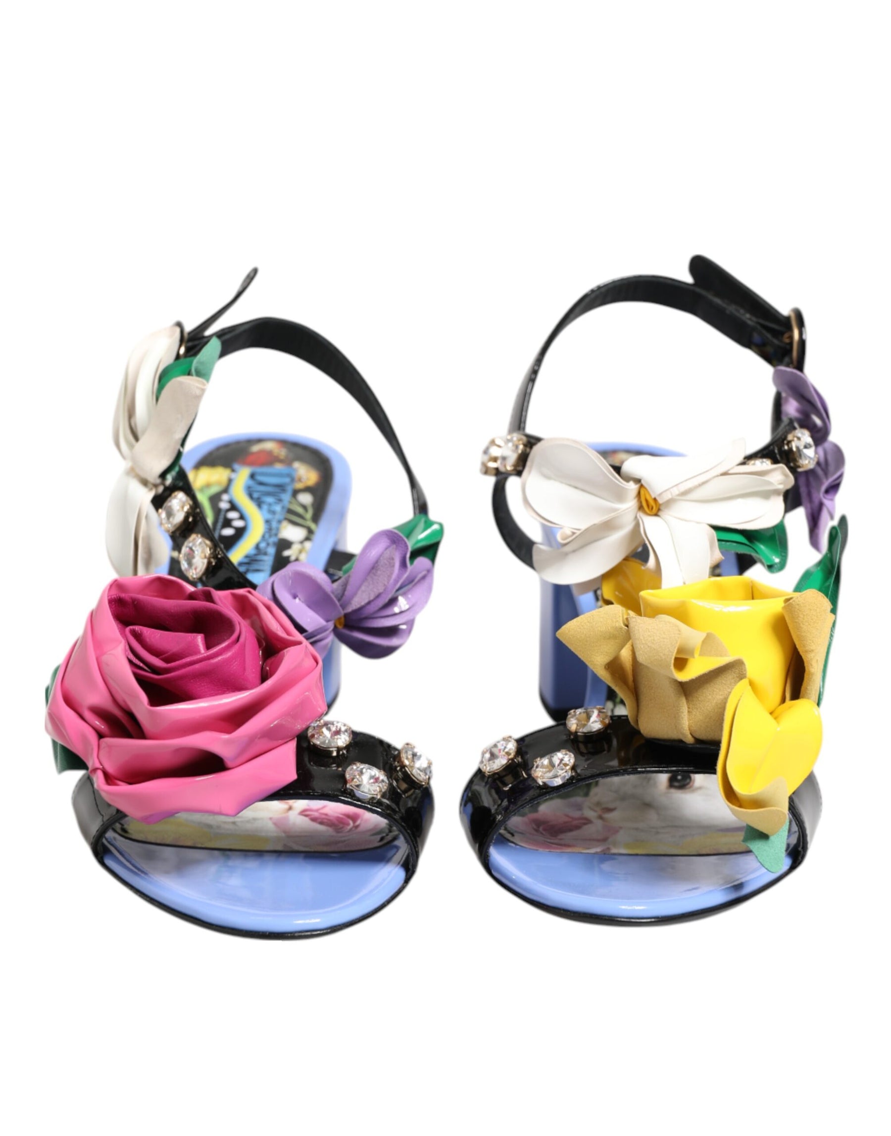Dolce & Gabbana Multicolor Floral Appliqué Crystal Sandal Shoes | Regal Royce