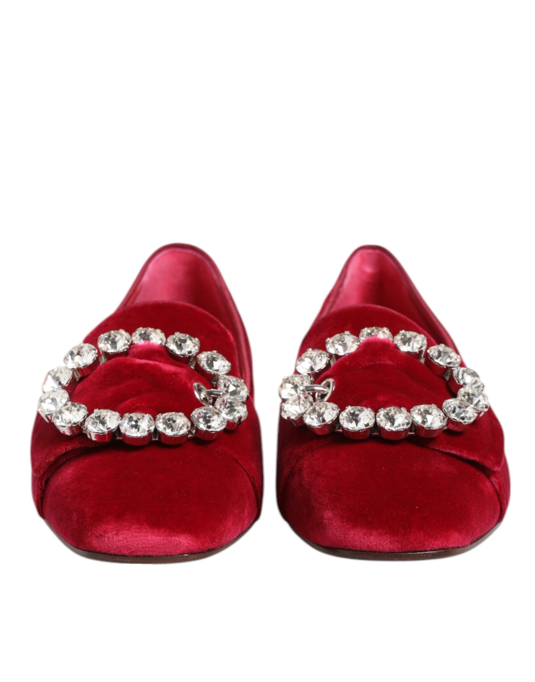 Dolce & Gabbana Red Velvet Crystal Buckle Loafers Flats Shoes | Regal Royce