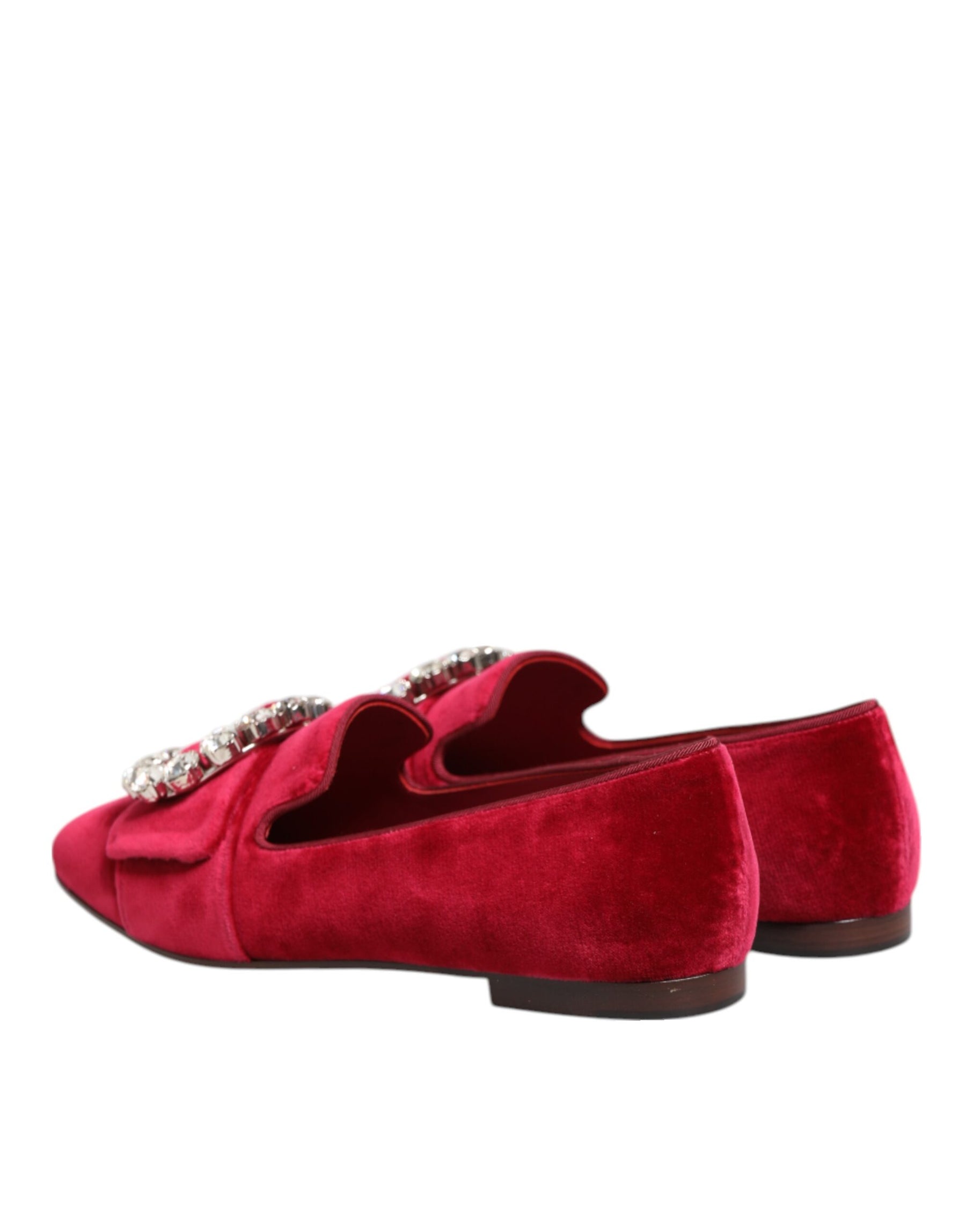 Dolce & Gabbana Red Velvet Crystal Buckle Loafers Flats Shoes | Regal Royce