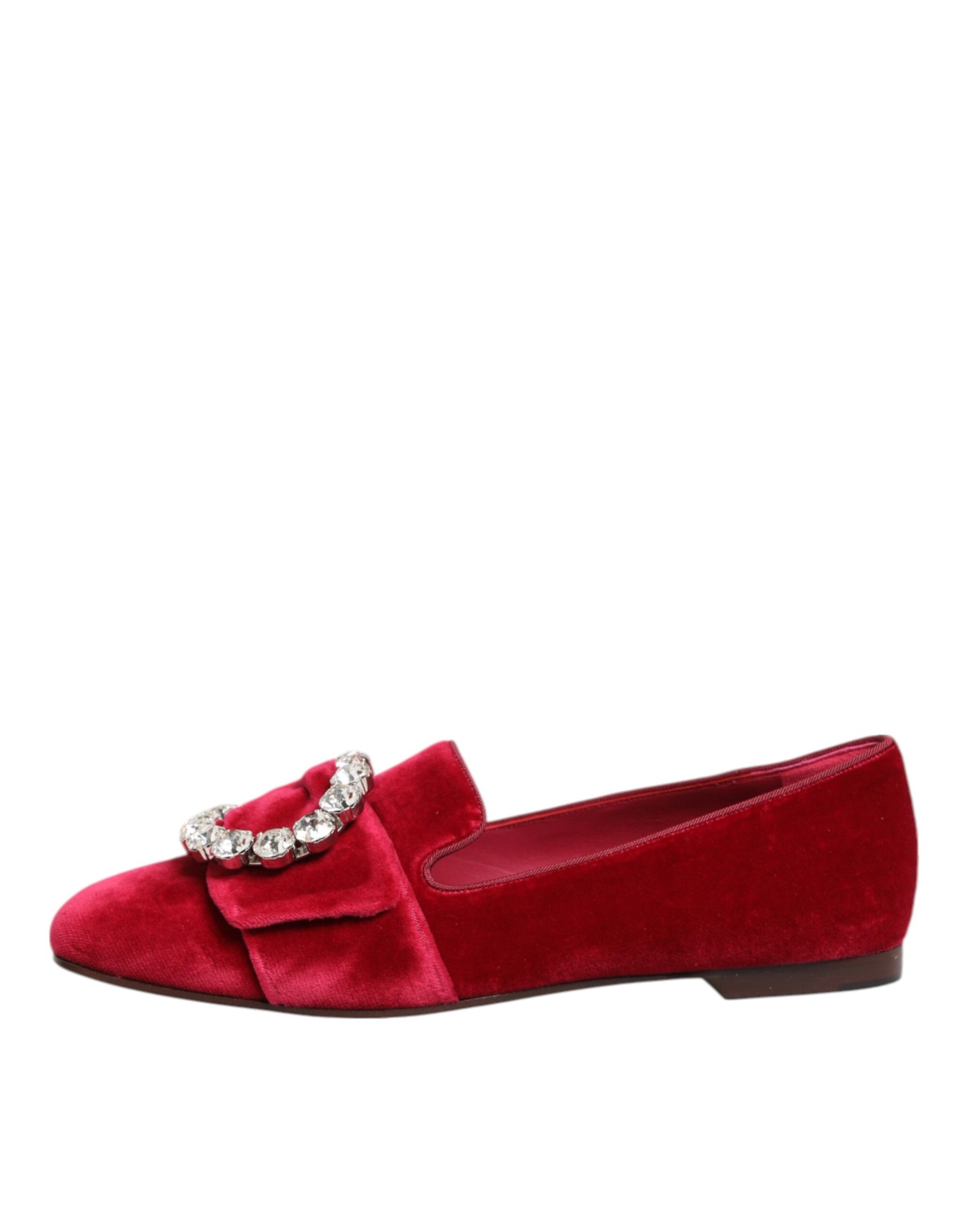 Dolce & Gabbana Red Velvet Crystal Buckle Loafers Flats Shoes | Regal Royce