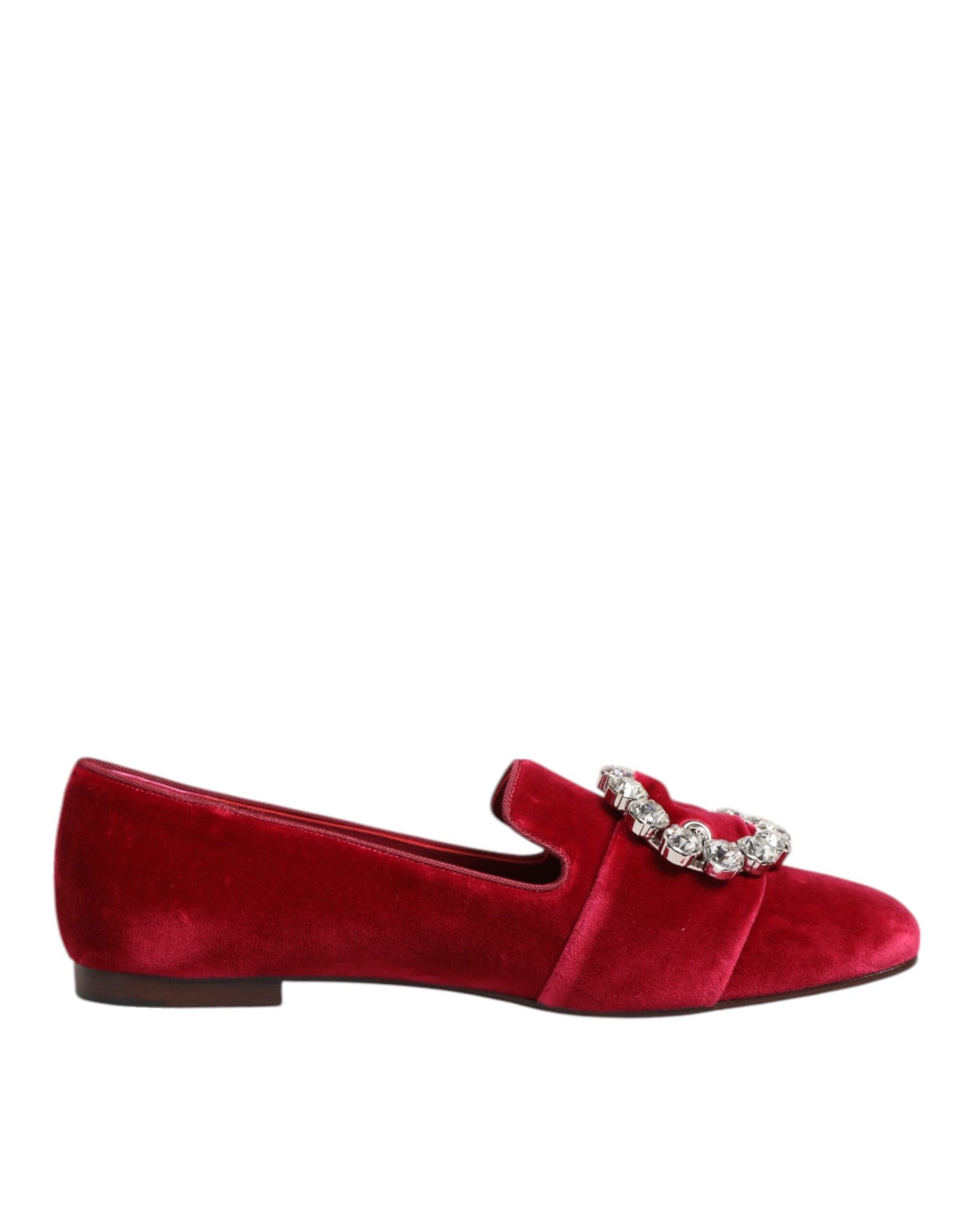 Dolce & Gabbana Red Velvet Crystal Buckle Loafers Flats Shoes | Regal Royce