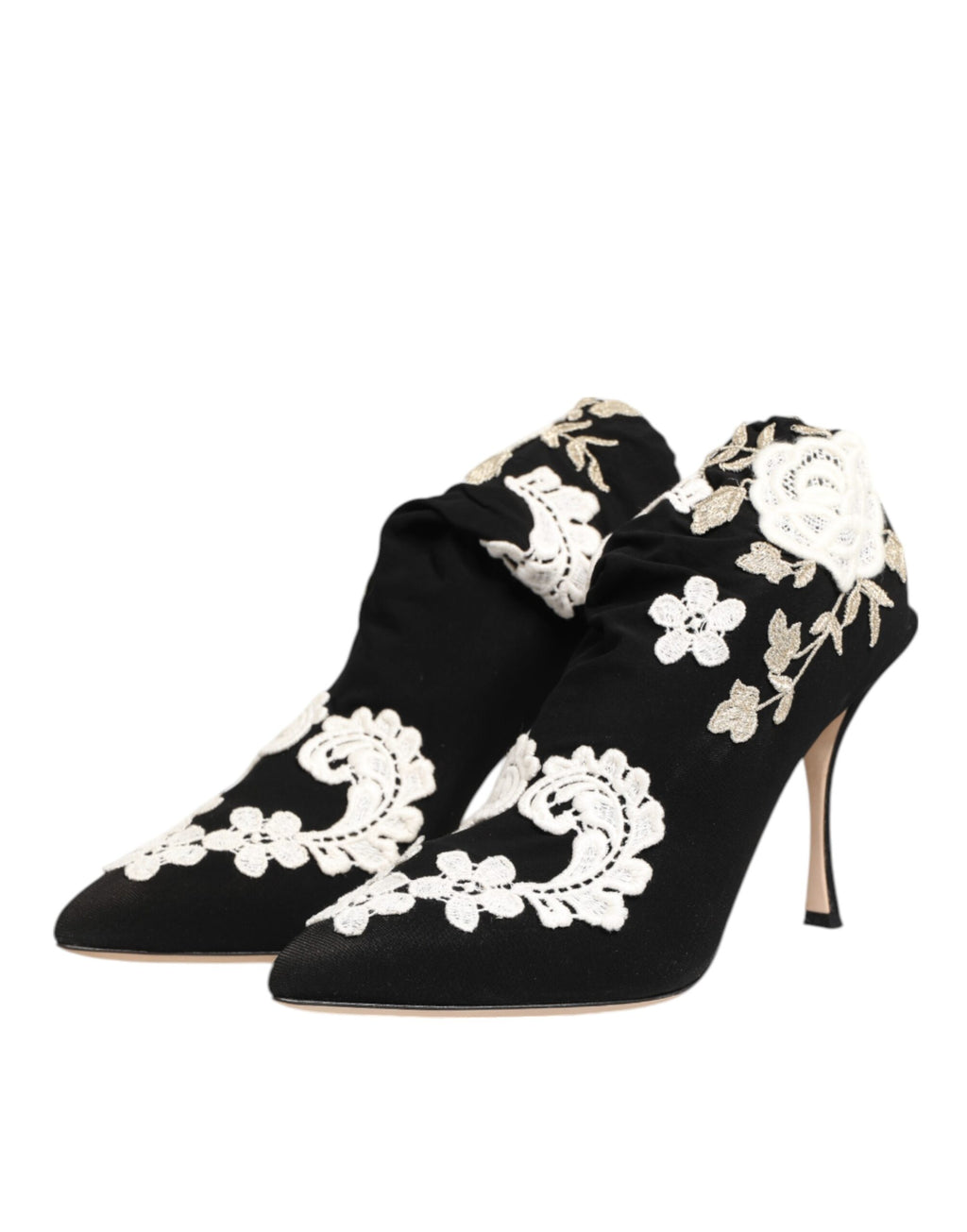 Dolce & Gabbana Black White Embroidered Jersey Stiletto Boots Shoes