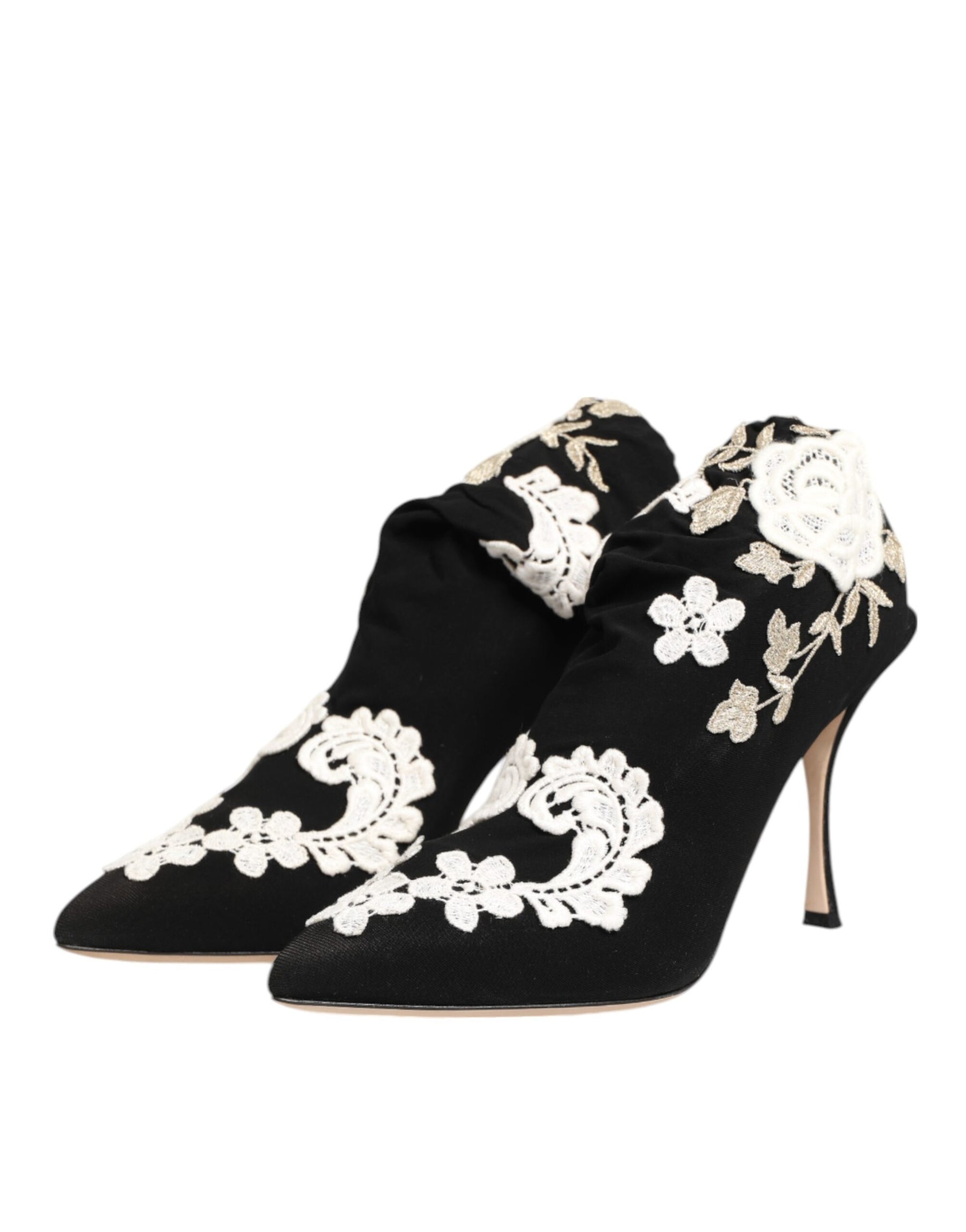 Dolce & Gabbana Black White Embroidered Jersey Stiletto Boots Shoes | Regal Royce
