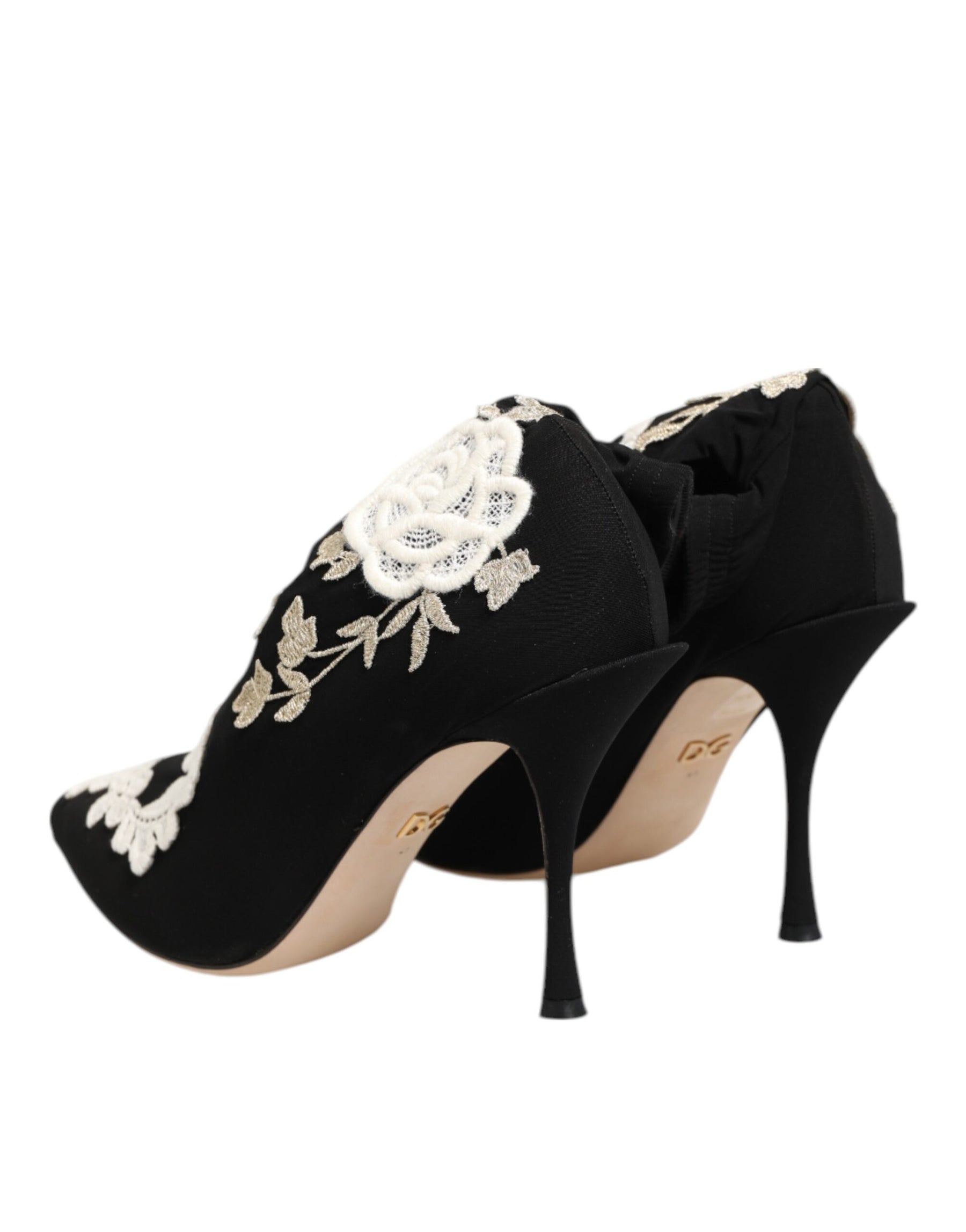 Dolce & Gabbana Black White Embroidered Jersey Stiletto Boots Shoes | Regal Royce