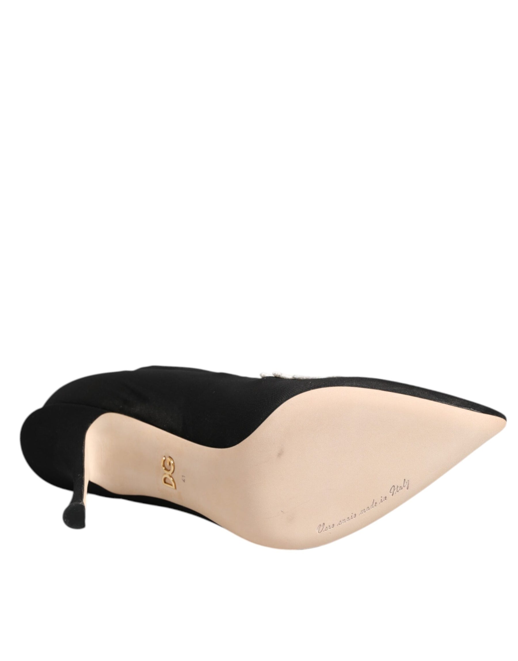 Dolce & Gabbana Black White Embroidered Jersey Stiletto Boots Shoes | Regal Royce