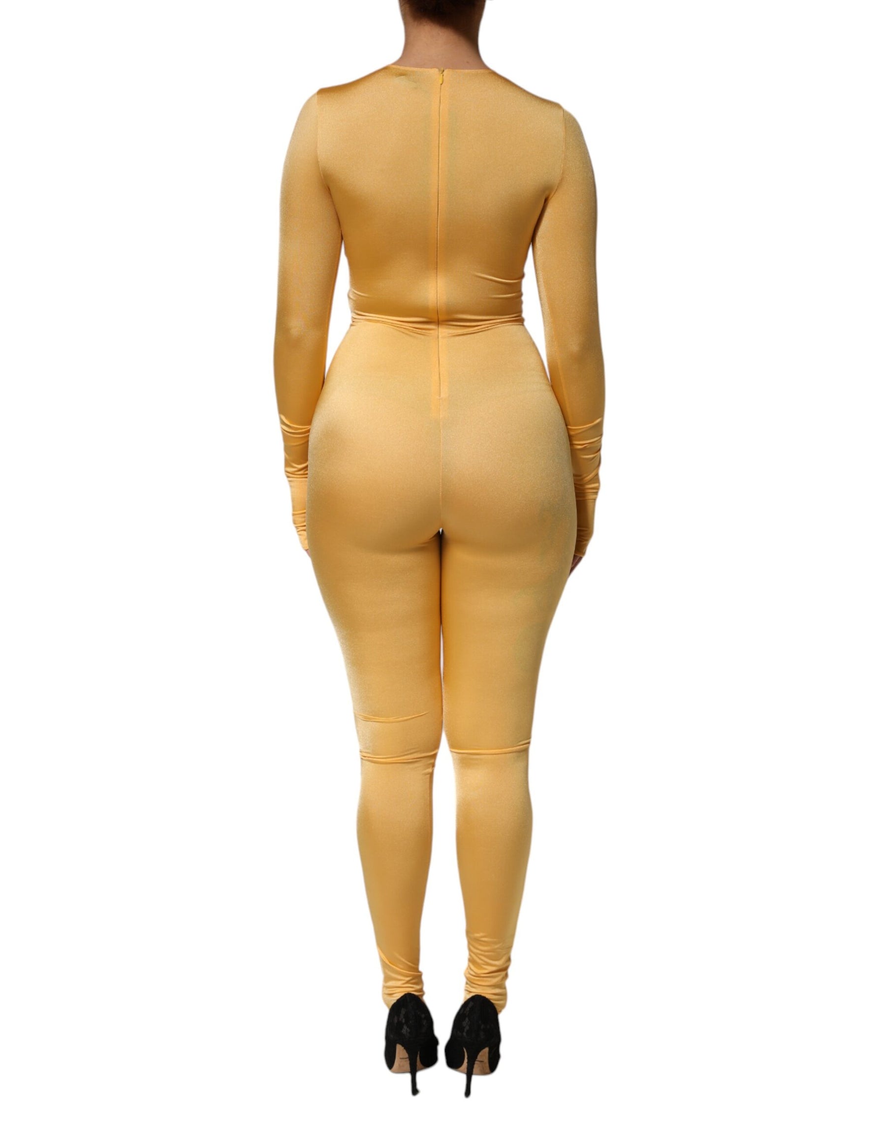 Dolce & Gabbana Gold Yellow Stretch Long Sleeve Bodysuit Dress | Regal Royce
