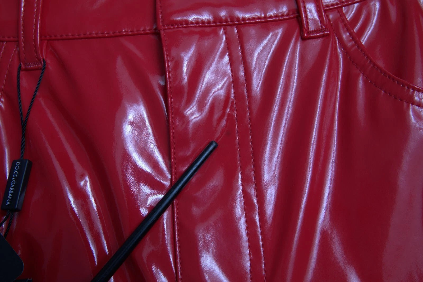 Dolce & Gabbana Red High Waist Skinny Trouser Shiny Pants | Regal Royce