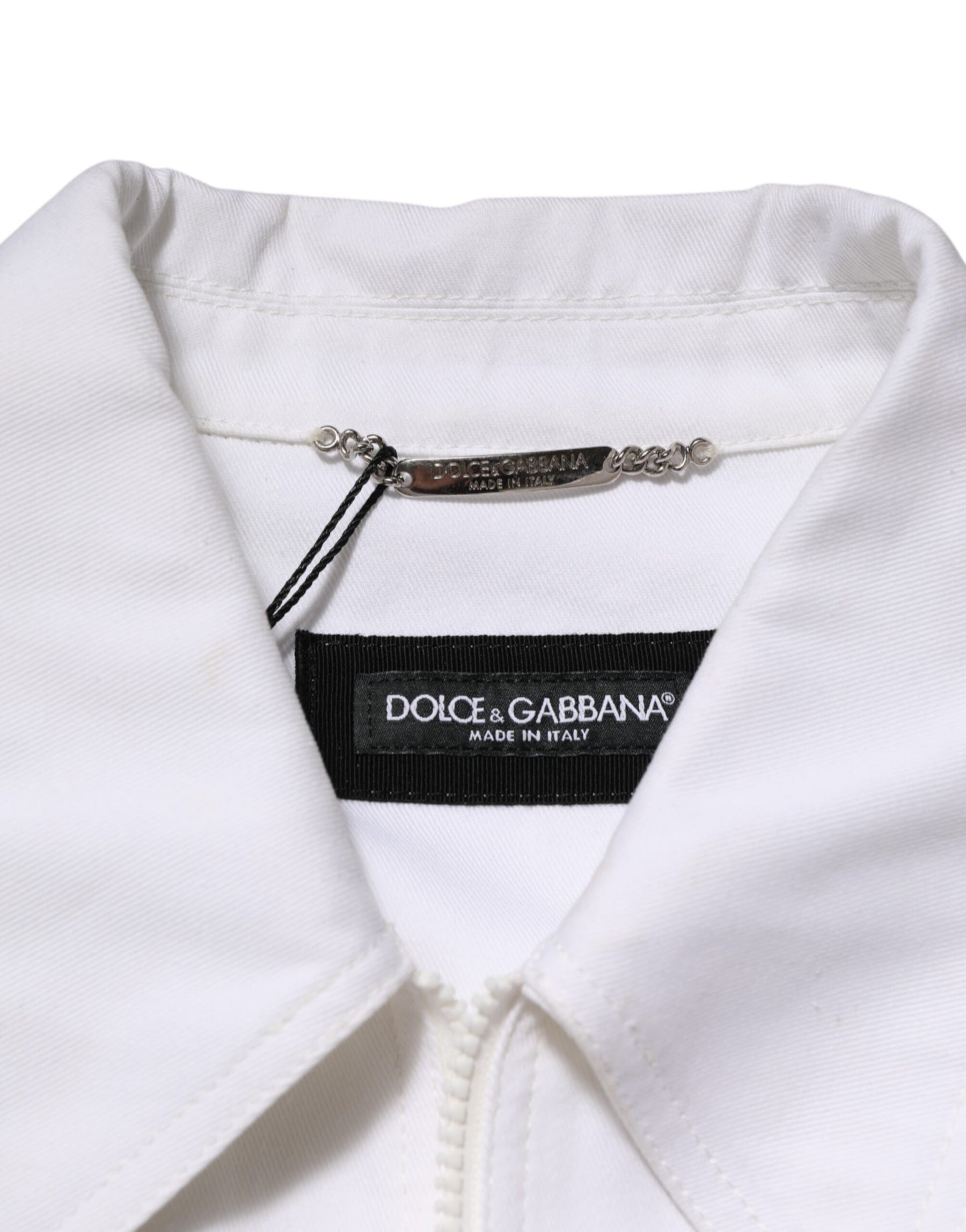 Dolce & Gabbana White Barcode Patch Utility Zip Jumpsuit Pants | Regal Royce